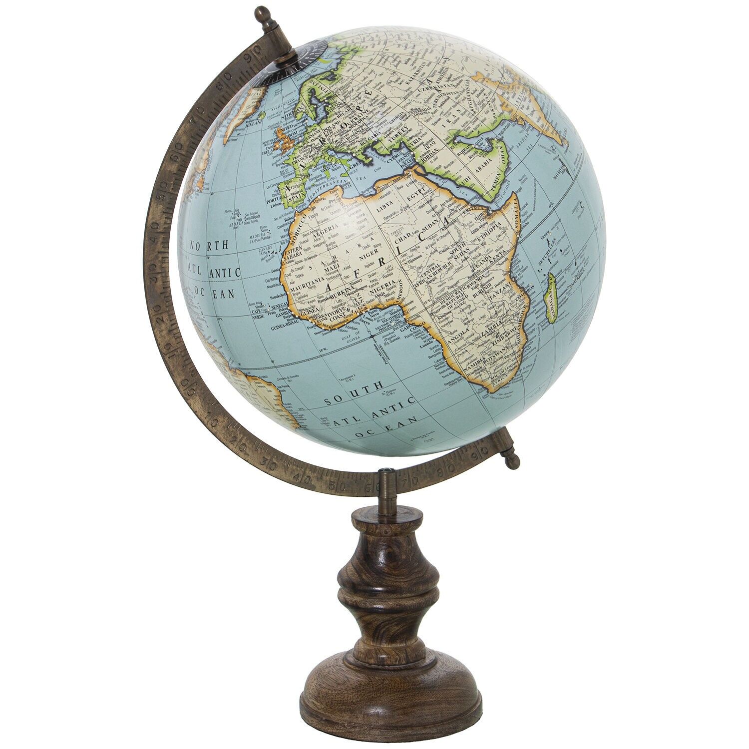 Earth globe ø25cm metal blue, wood tabletop 25x43cm base: 11, 5cm ST74238