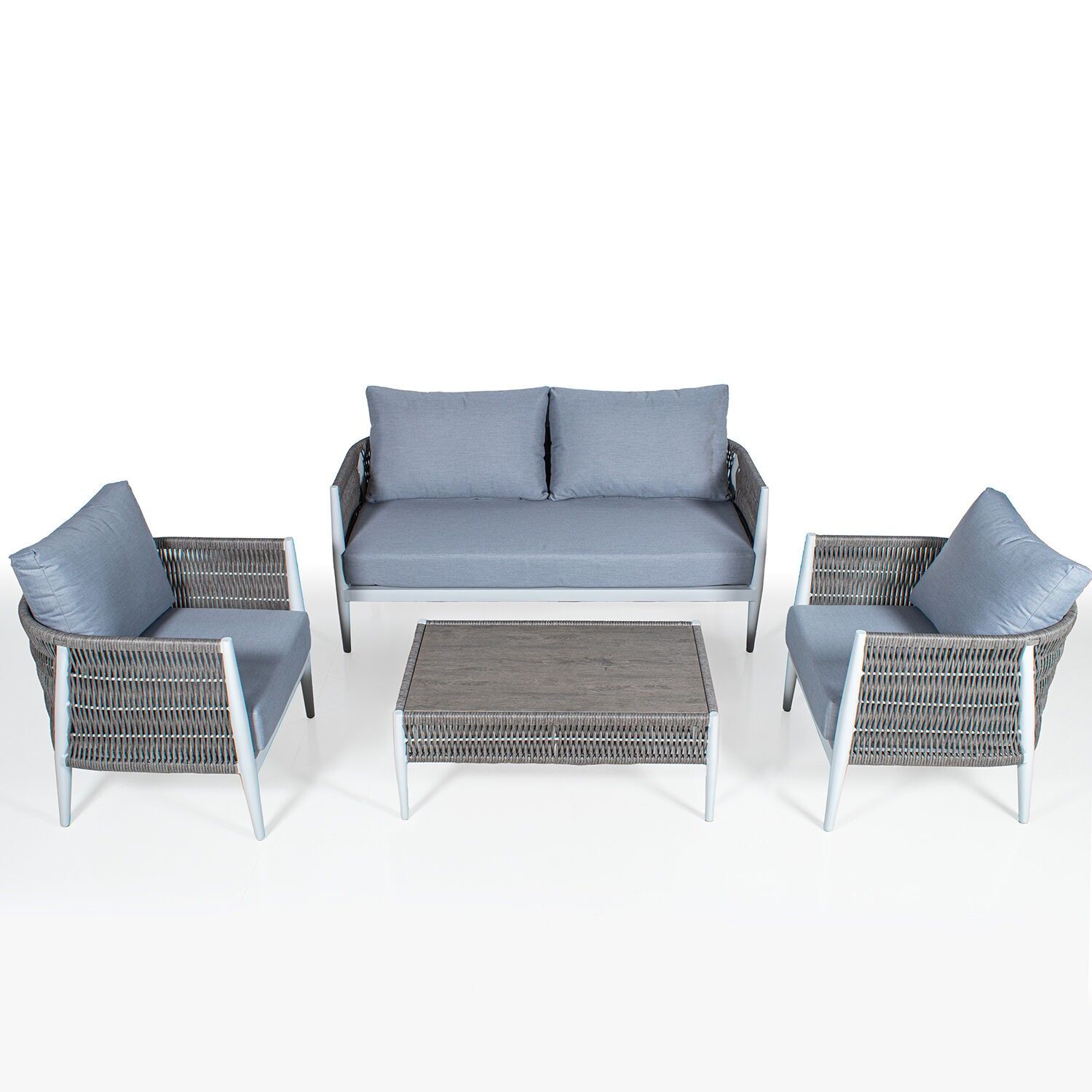 Set of 2-seater sofa and 2 armchairs and coffee table, aluminum, wicker sofa: 165x79x70 table: 98x61x40c ST74601