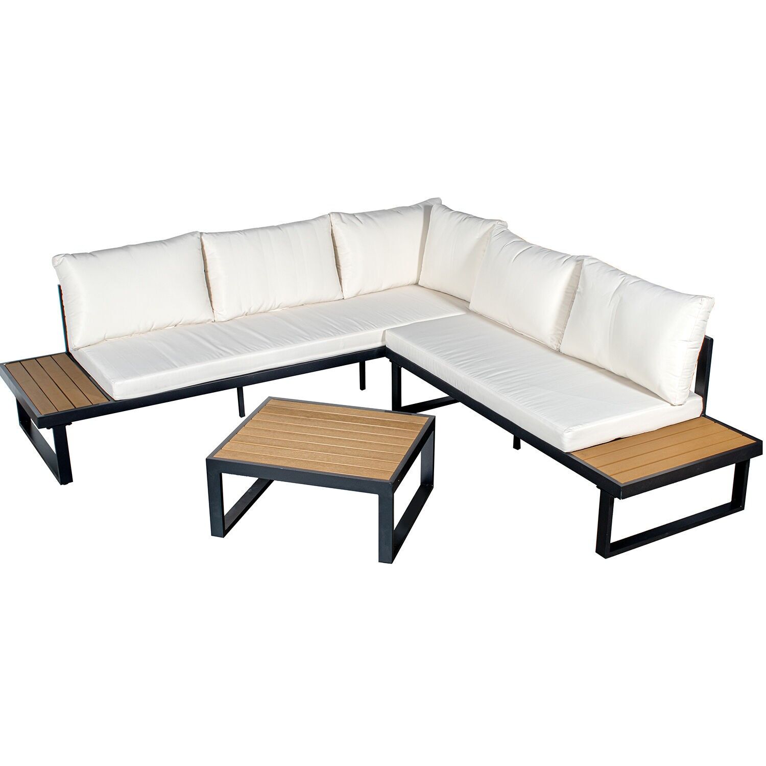 Corner sofa and table set, aluminum and black, PS slats, sofa┴ 3-p:227x69x63cm ST74612