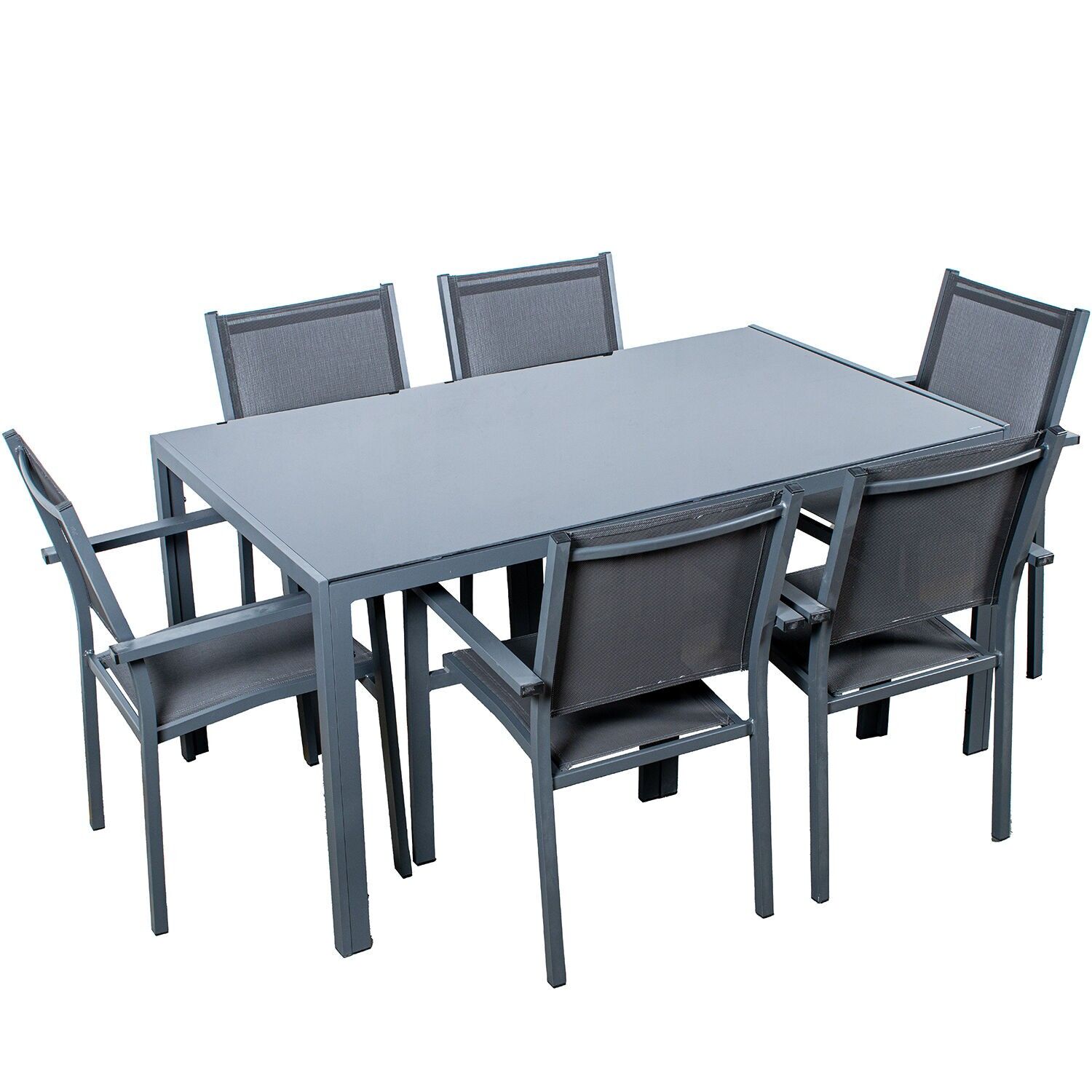 Dining table and 6 chairs set, aluminum, black textilene and 91983 table: 150x90x74 chair: 56x62x88 ST74622