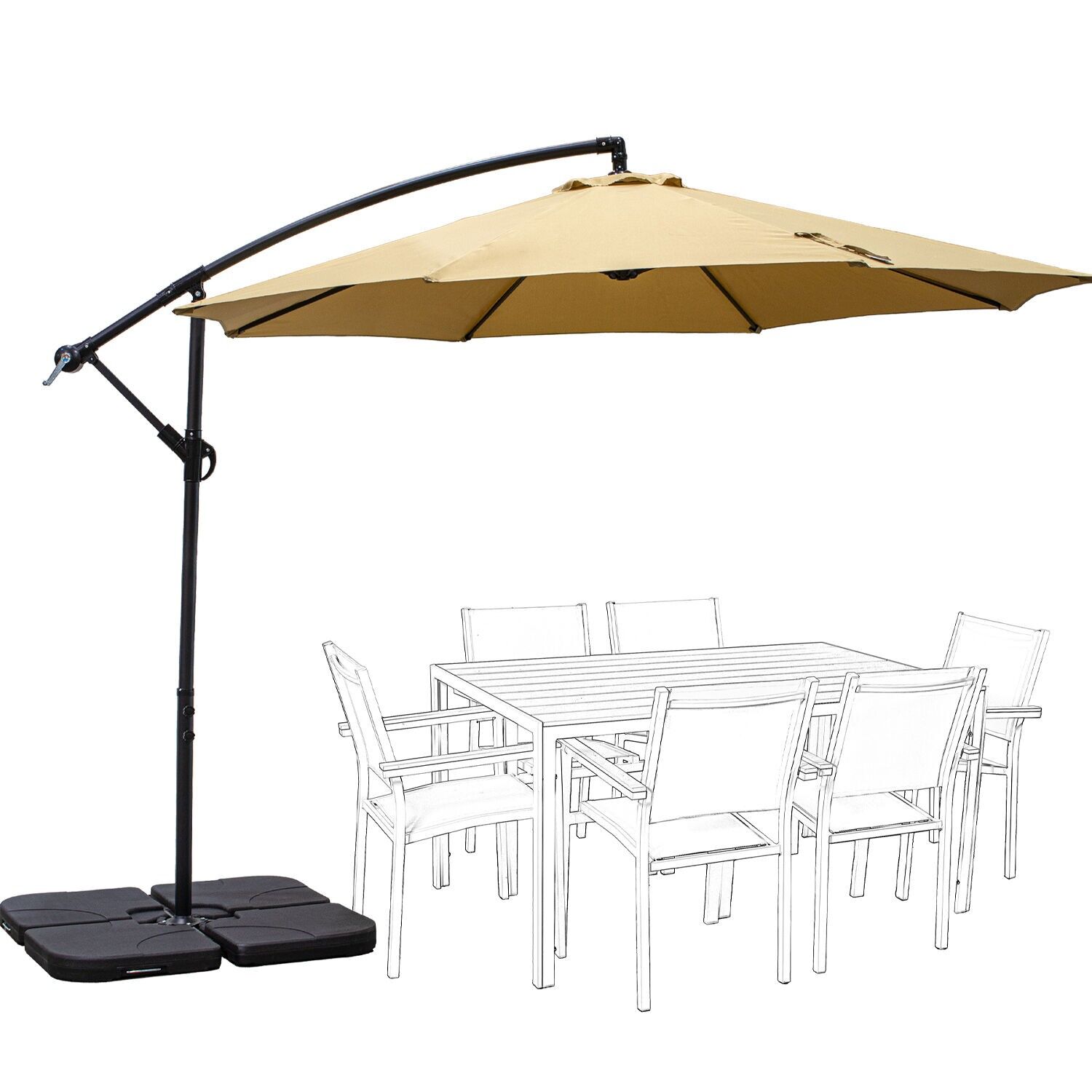 Steel parasol, polyester, base weight not included, 2.7m, 180g polyester fabric ST74626