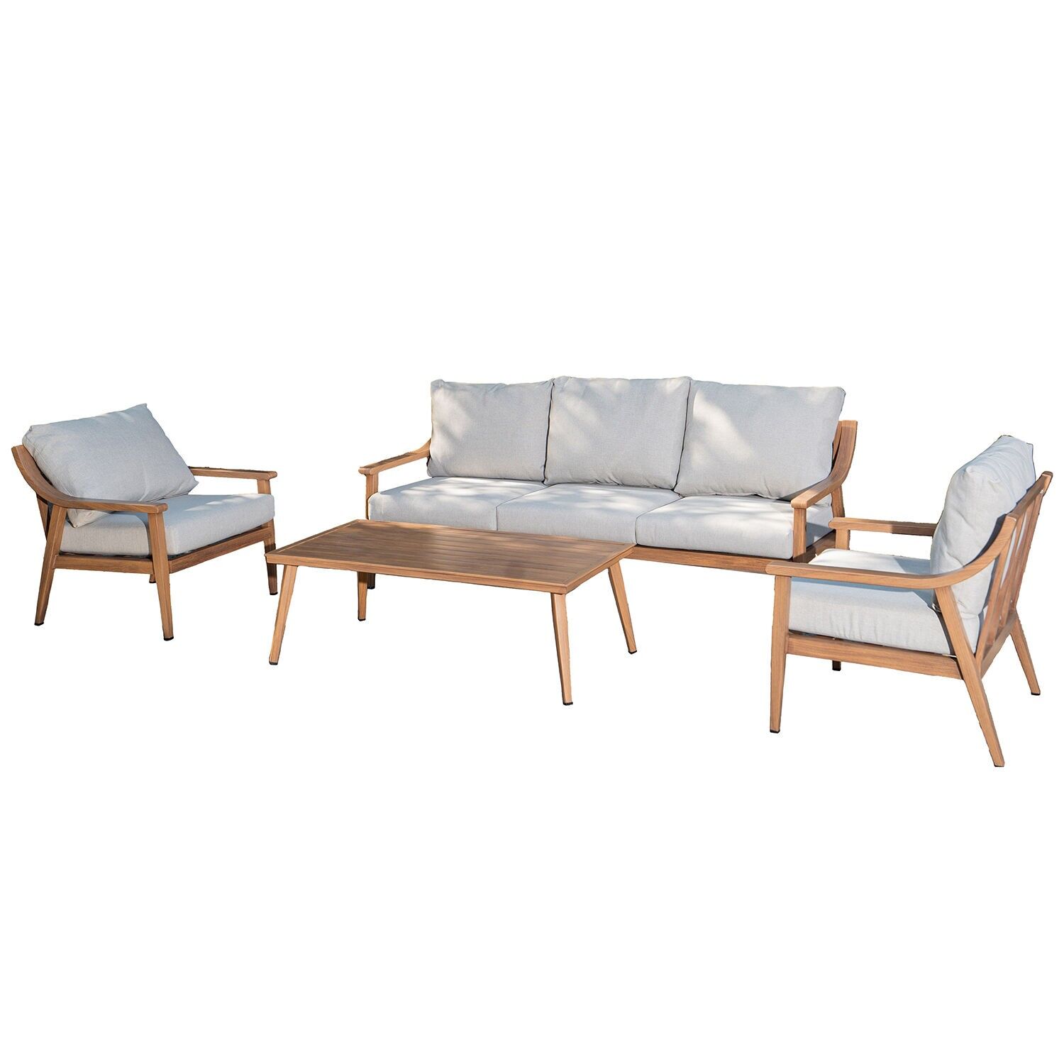 3-seater sofa set, 2 armchairs and coffee table, aluminum, rope, 75x72x73, 200x72x73, 128x47x40 ST74638