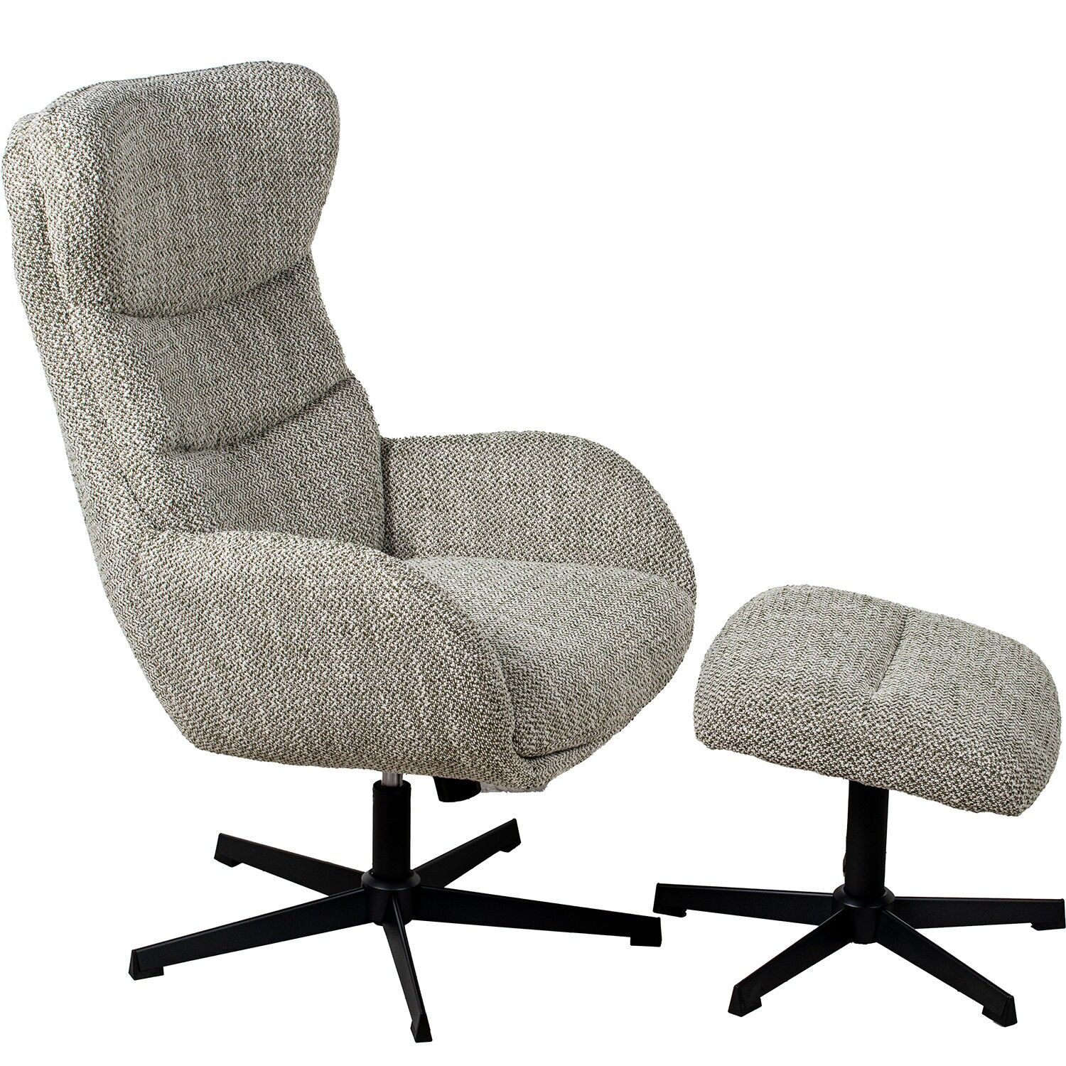 Swivel recliner armchair, greyish-green, with footrest and metal legs, 75x82x108cm, 51x46x43cm ST74648