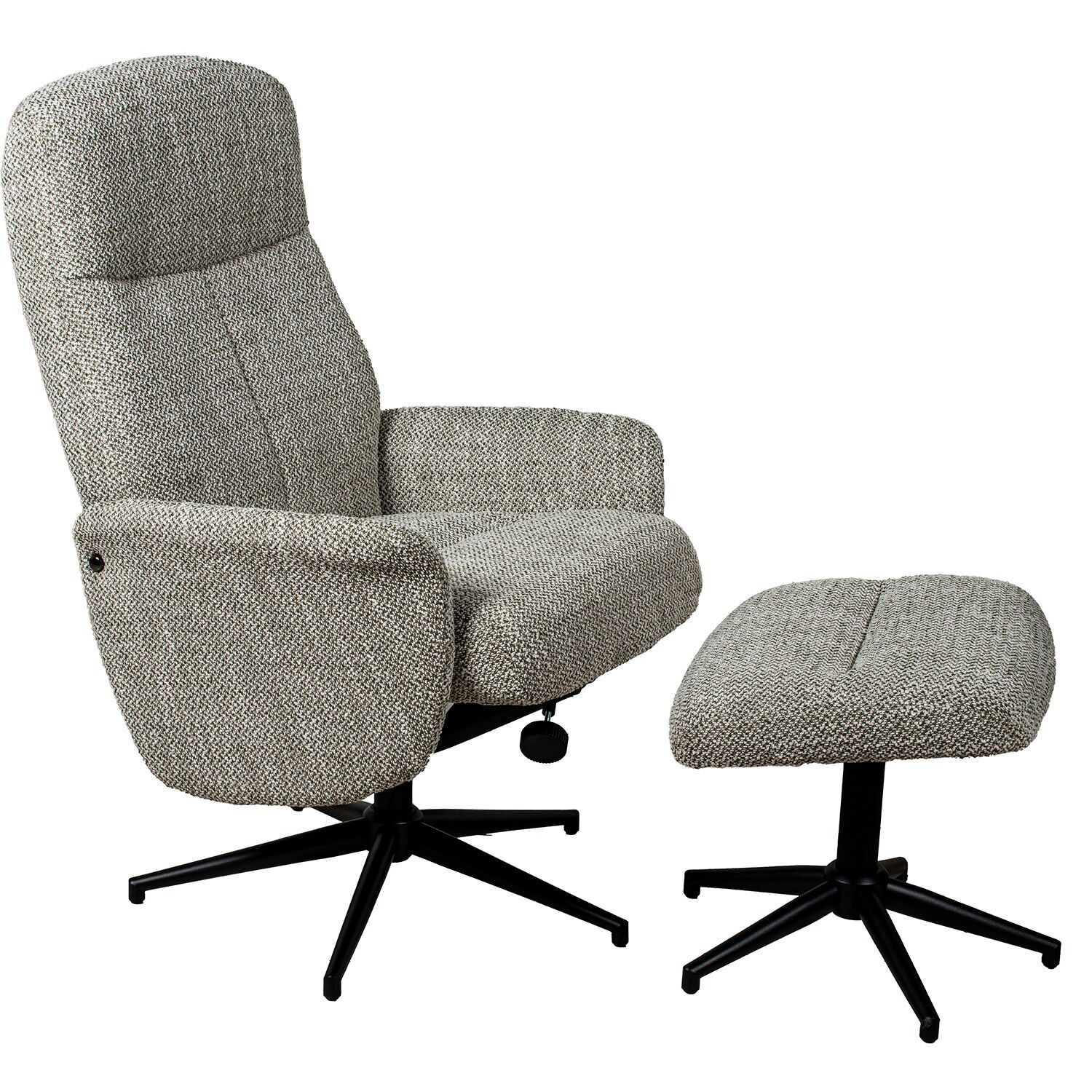 Poltrona girevole reclinabile, grigio-verde, con poggiapiedi e gambe in metallo, 77x75x104,5cm, 47x44x44,5cm ST74649