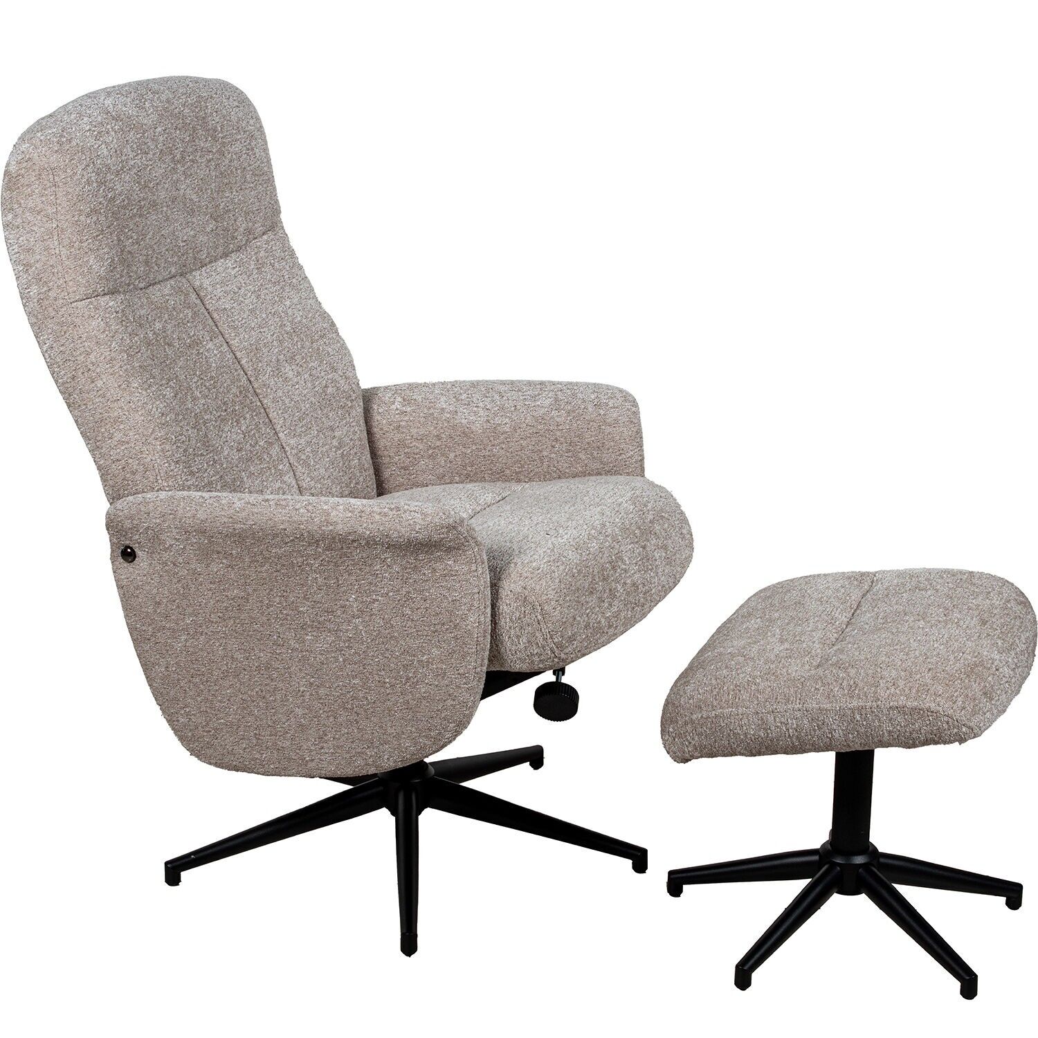 Poltrona girevole marrone chiaro con poggiapiedi e gambe in metallo, 77x75,5x104,5cm, 47x40x44,5cm ST74650