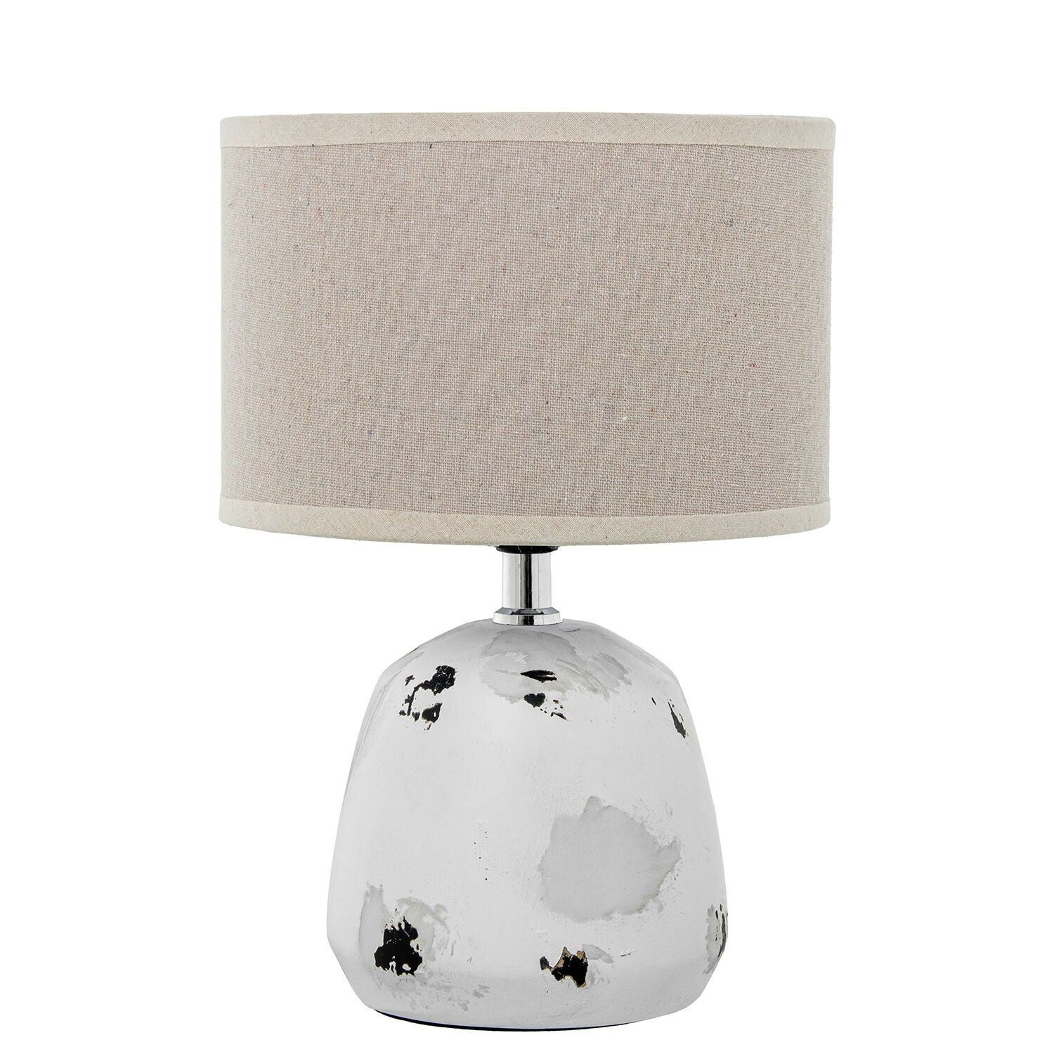 Lampada da tavolo, ceramica bianca anticata, paralume in lino 20x28cm, 1xe27 max60w no in ST75660