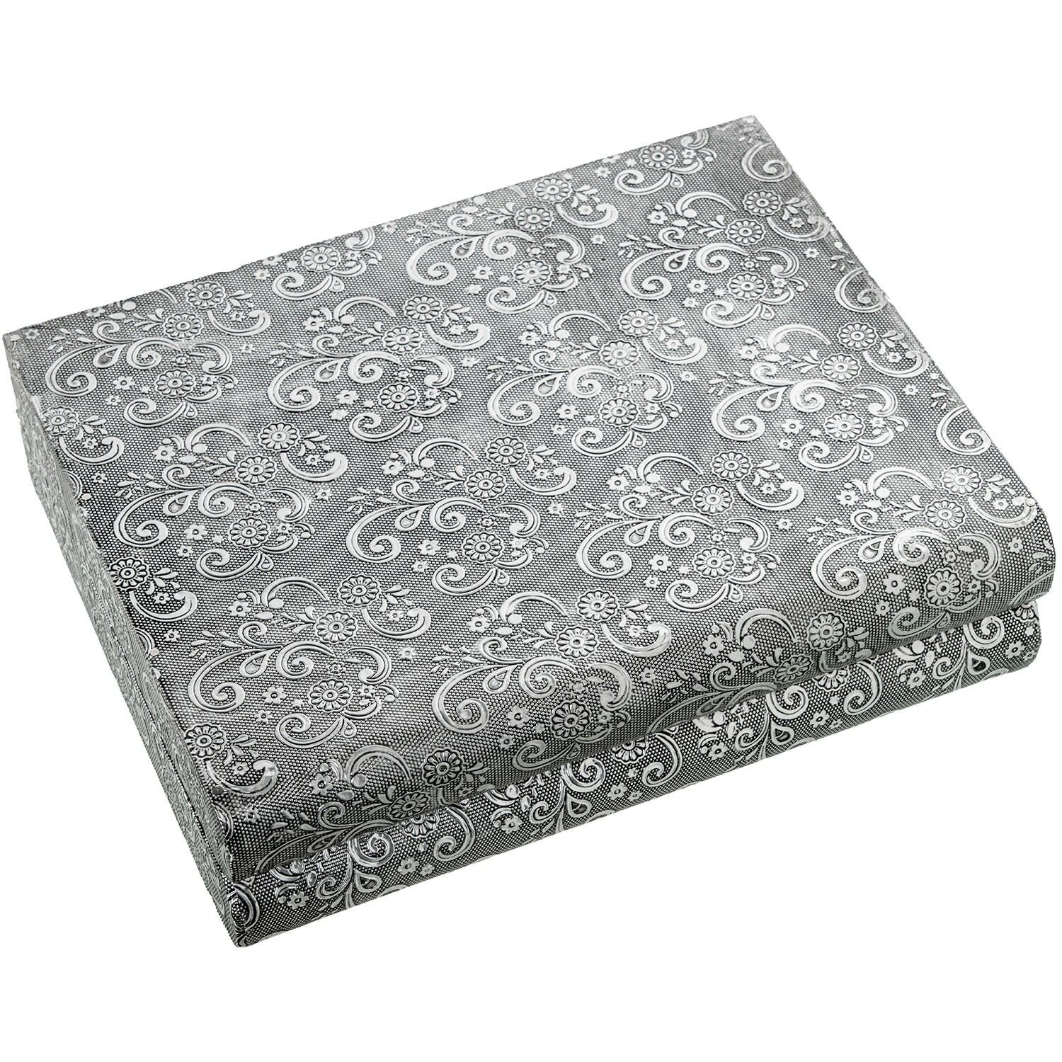 Portagioie in metallo argentato con specchio e decorazione arabesca, 27x21x7cm ST75987