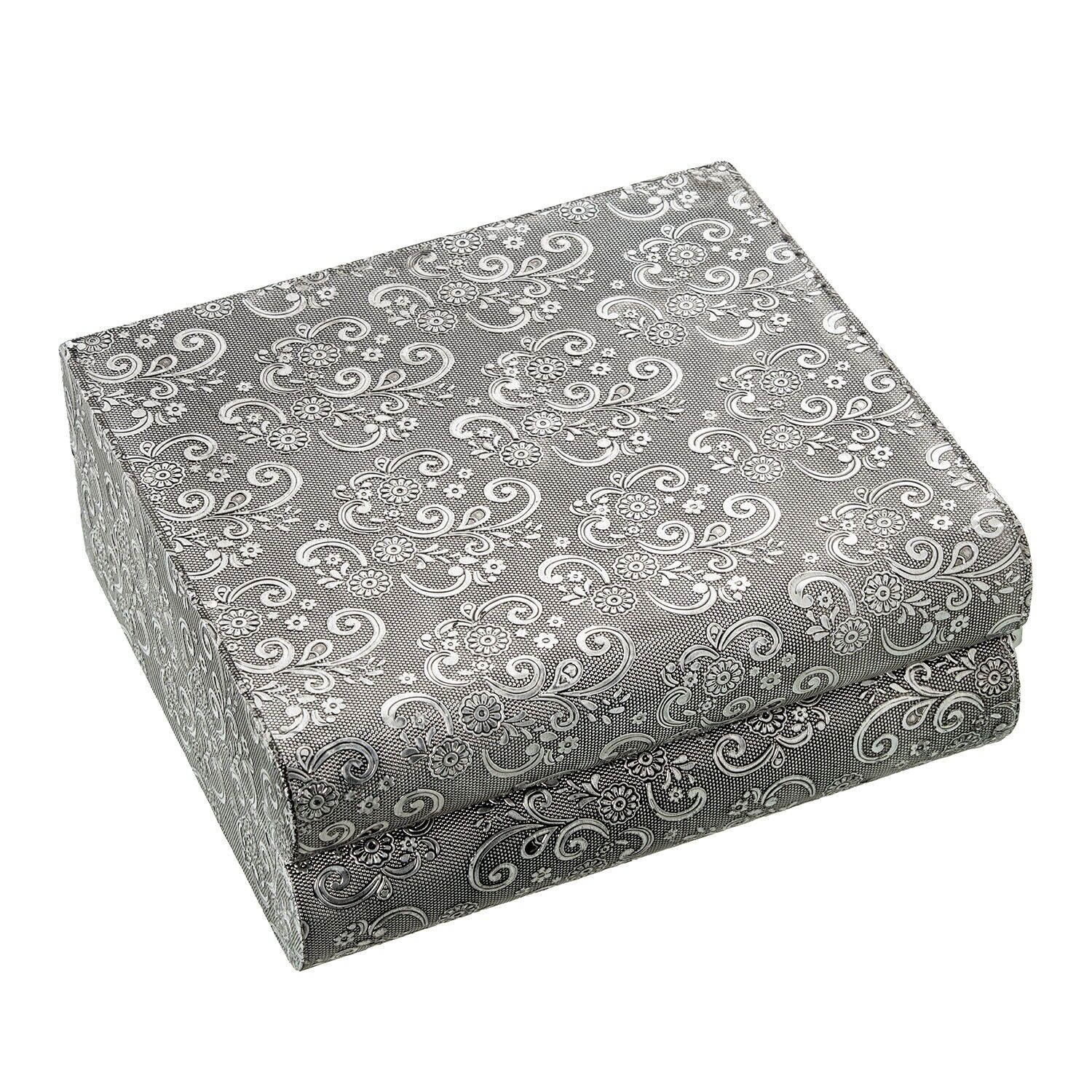 Portagioie in metallo argentato con specchio e decorazione arabesca, 23x19x9cm ST75990