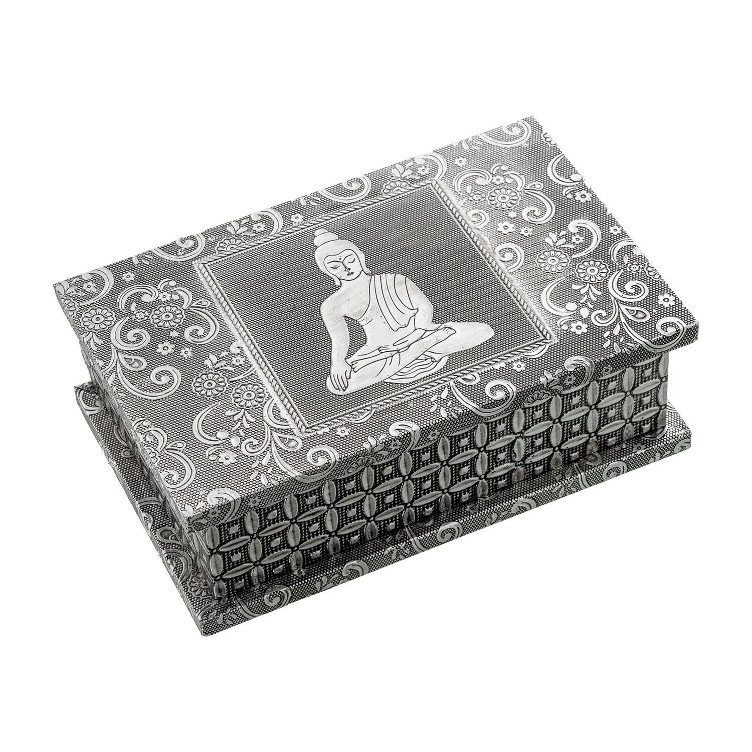Portagioie in metallo argentato, decorazione a forma di Buddha a forma di libro, 20x13x6,5cm ST75995