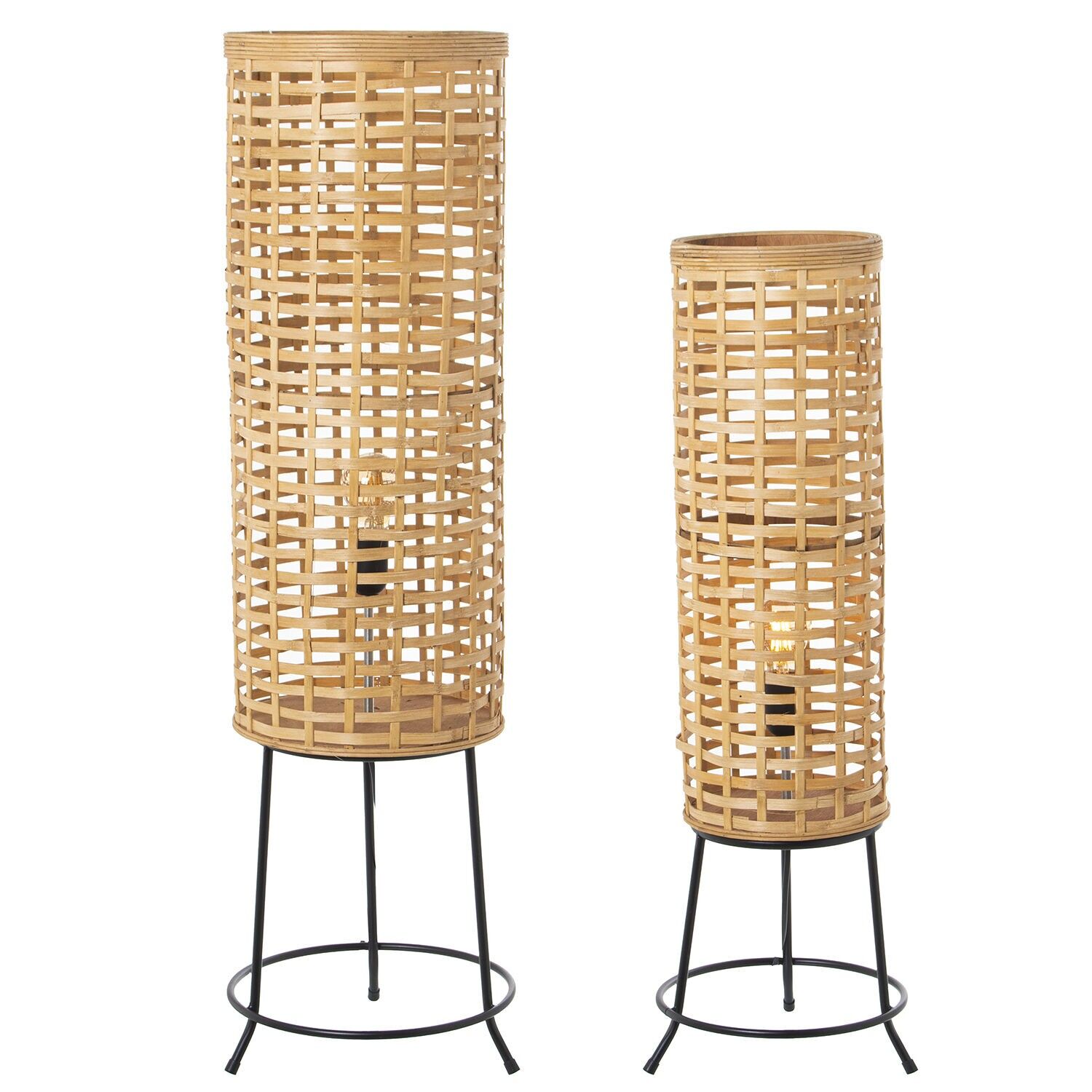Set di 2 lampade da terra in bambù naturale con base in metallo 1xe27, max60w 30x98cm e 27x80cm ST76134