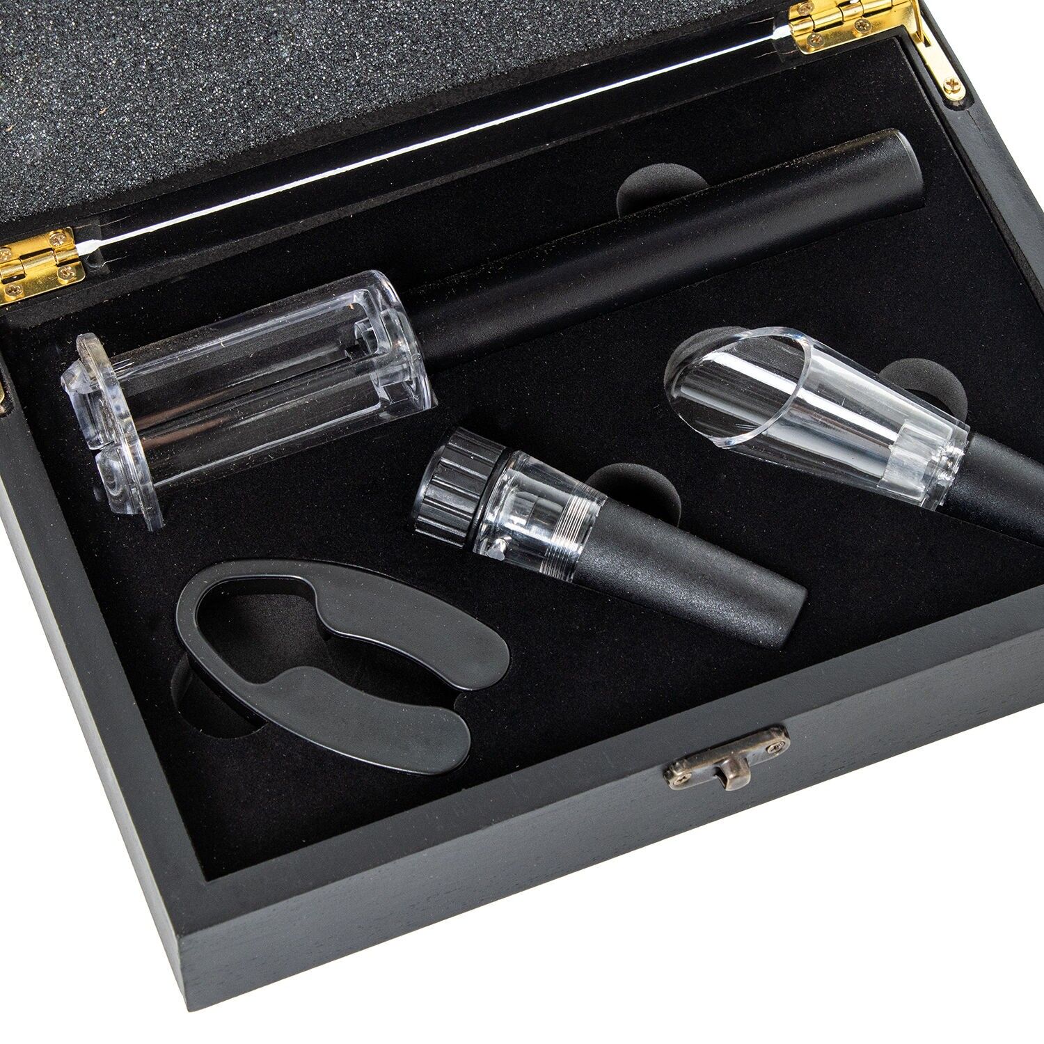 Set di 4 posate per vino in una scatola di legno nera 23,5x15,5x7cm ST80175