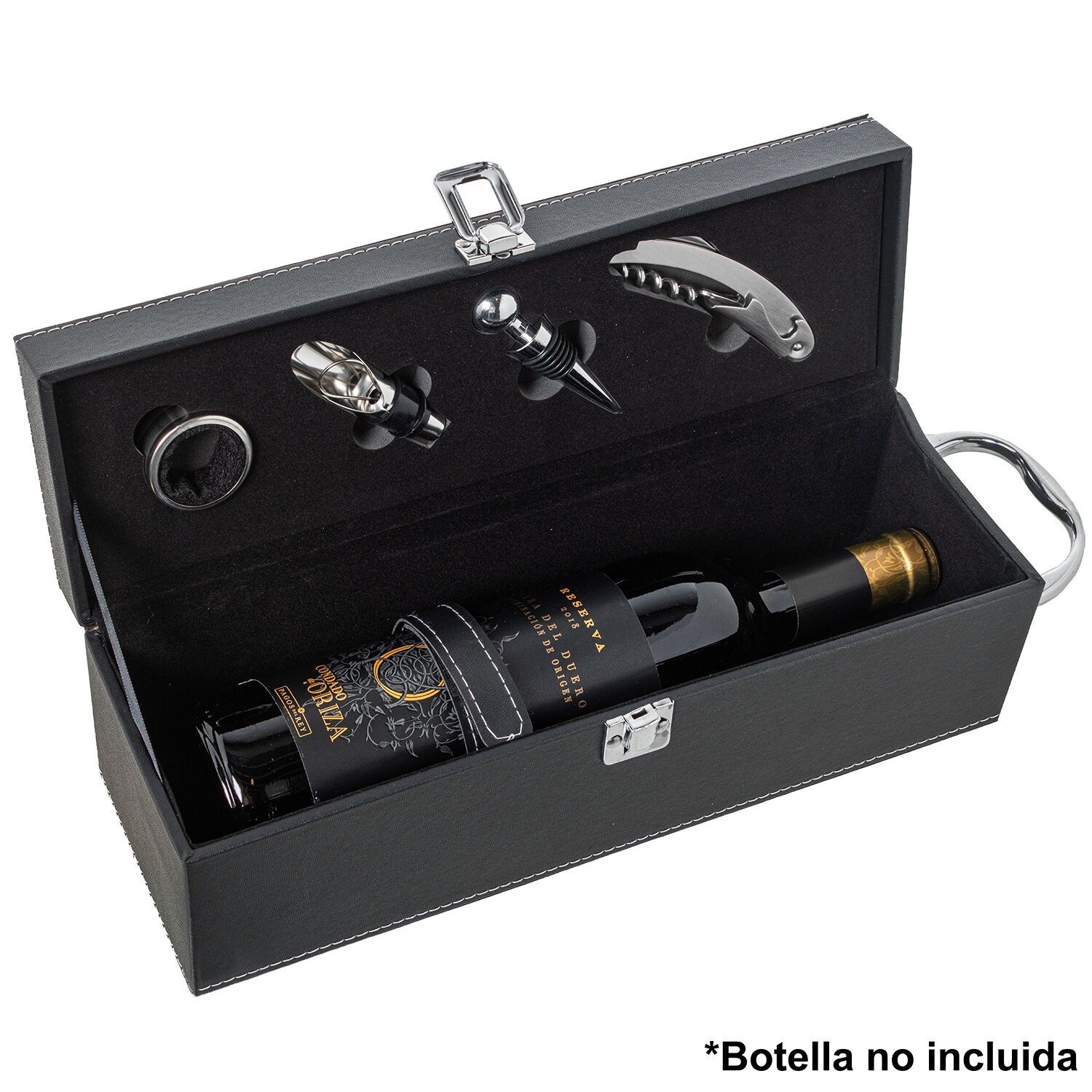 Set di 4 posate da vino in scatola in similpelle nera 36x11x12cm ST80169