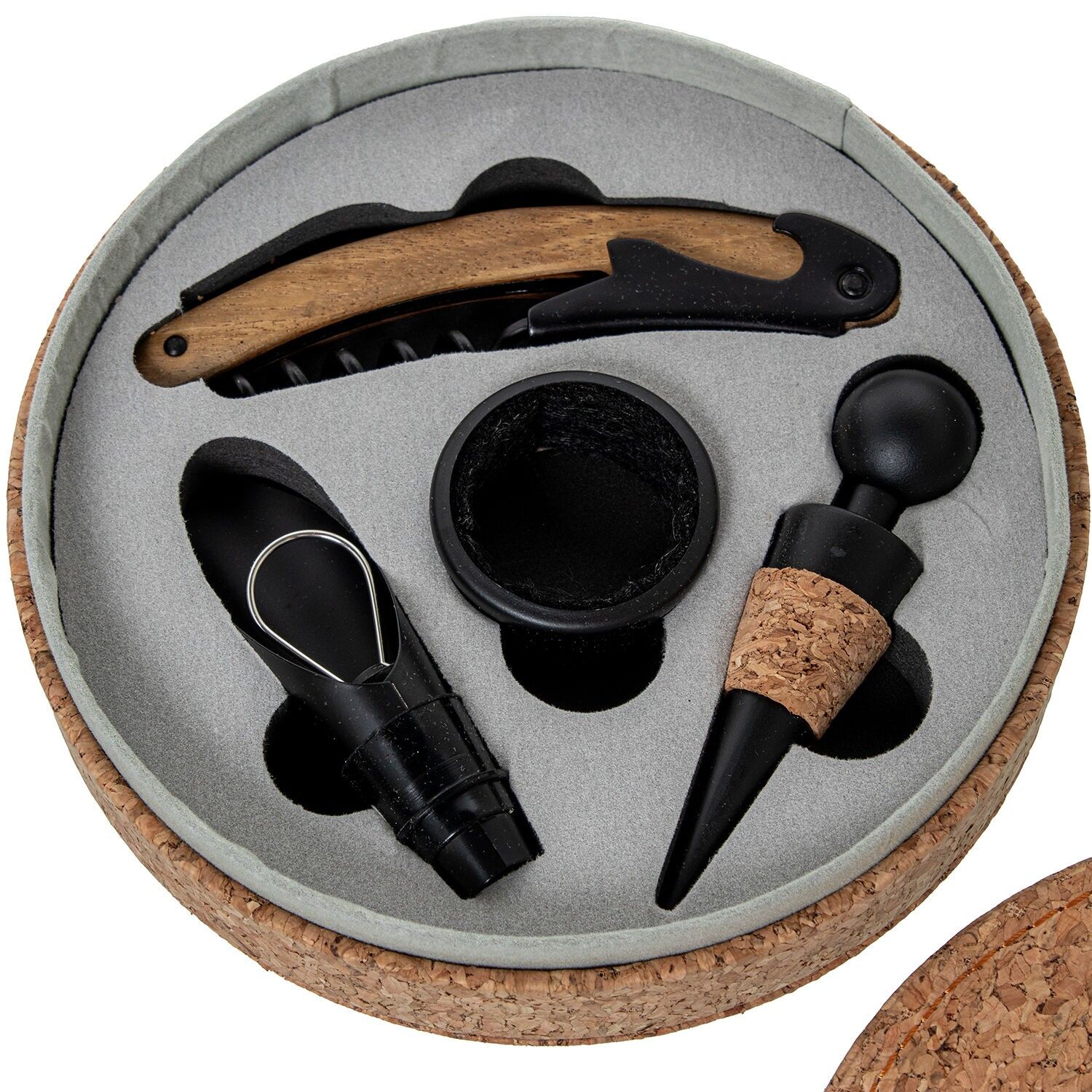 Set di 4 posate per vino in scatola di sughero 15x4,5cm ST80172