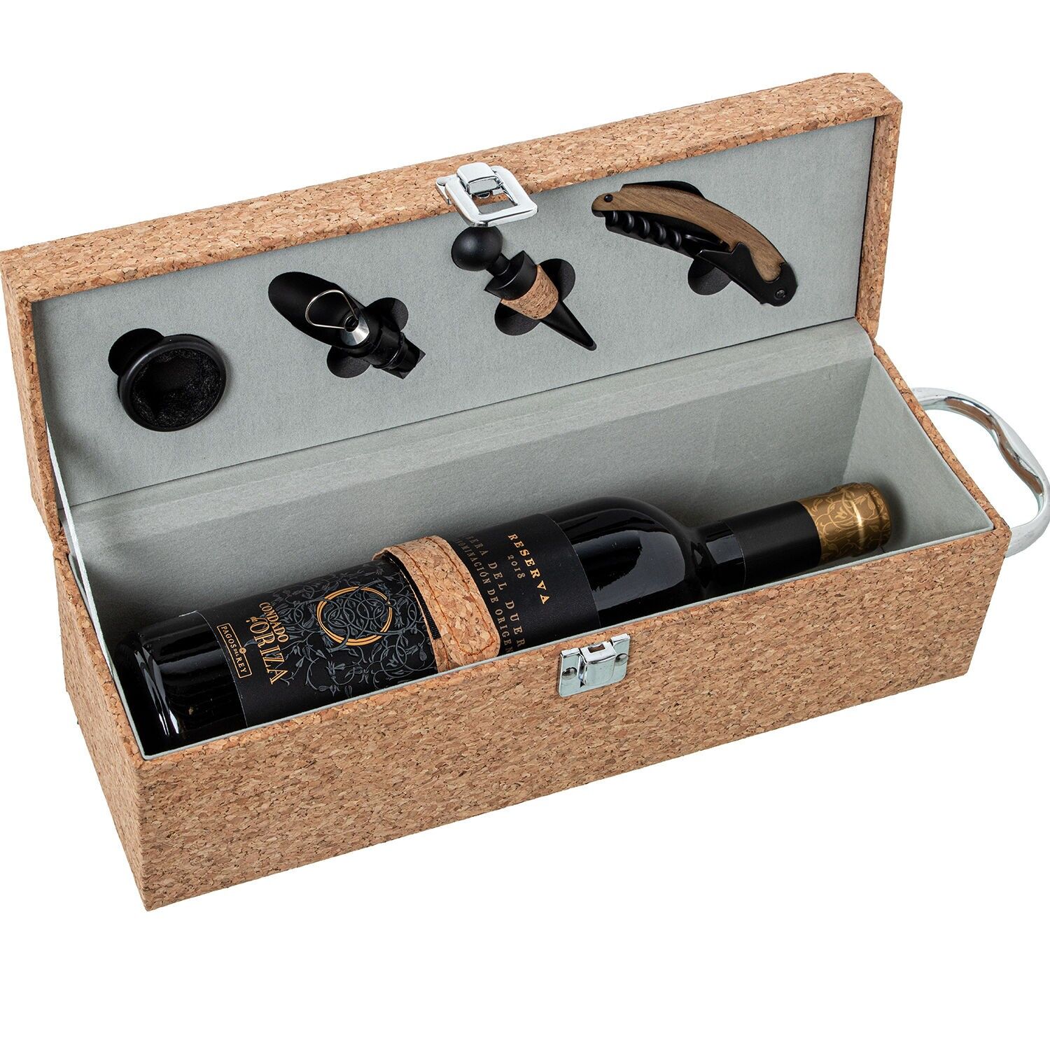 Set di 4 utensili da vino in una scatola di sughero 34,5x11x12cm ST80170