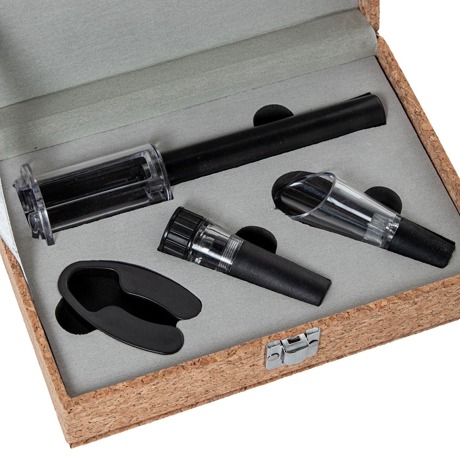 Set di 4 posate per vino in scatola di sughero 22,5x15x6,5cm ST80174