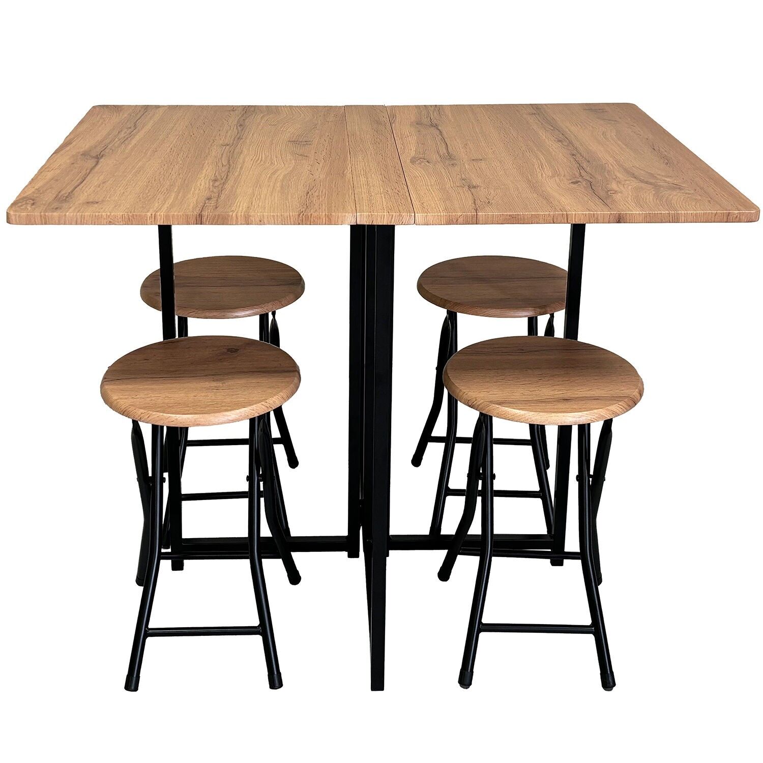 Folding table and 4 stools set, MDF and melamine, black metal. Table: 100x70x75cm, stool: 30x45cm. ST80219