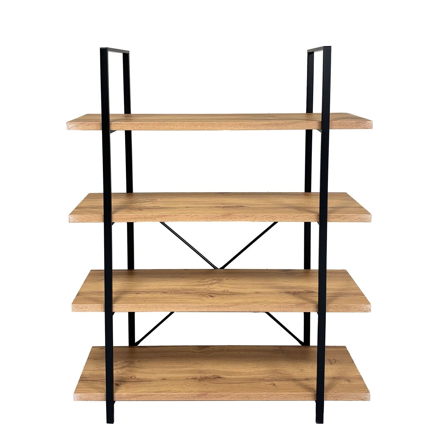 Shelving with 4 shelves DM and laminamelamine, black metal 100x33x140cm ST80214
