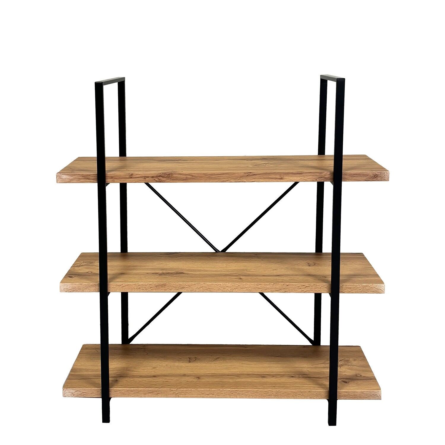 Shelving with 3 DM and melamine shelves, black metal 100x33x106cm ST80215