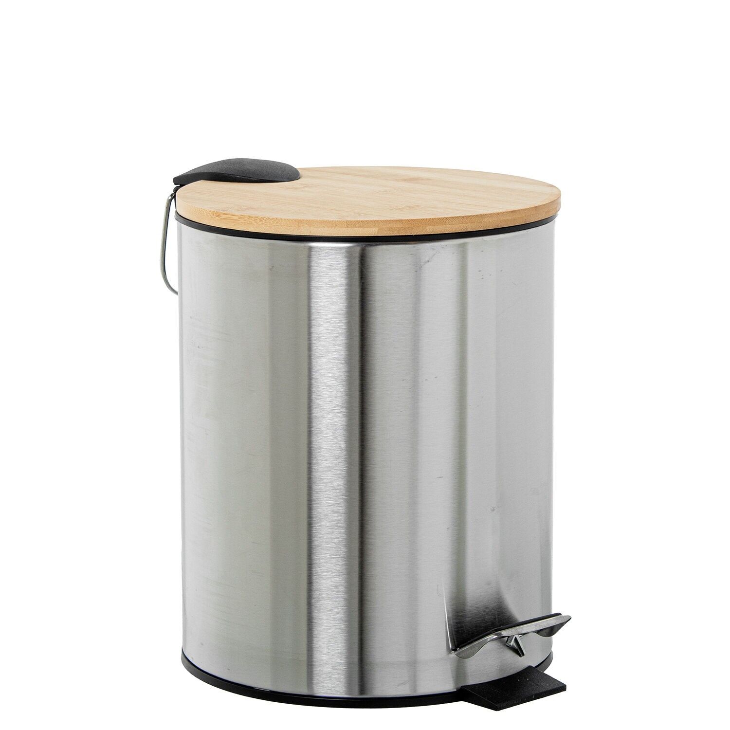 5L stainless steel waste bin with pedal and matte wooden lid, 20x28cm ST82654