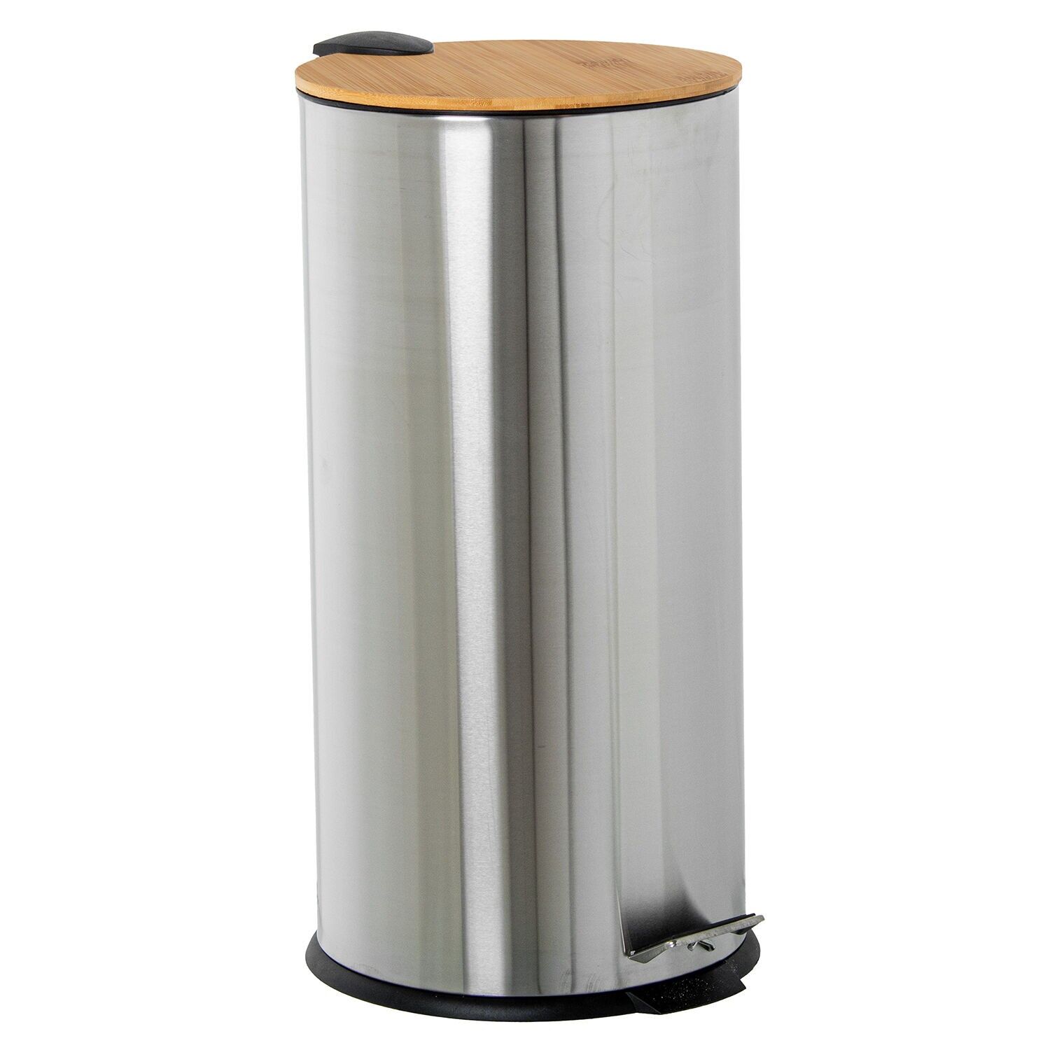 Stainless steel waste bin 27L with pedal, matte wooden lid, 29x62cm ST82655
