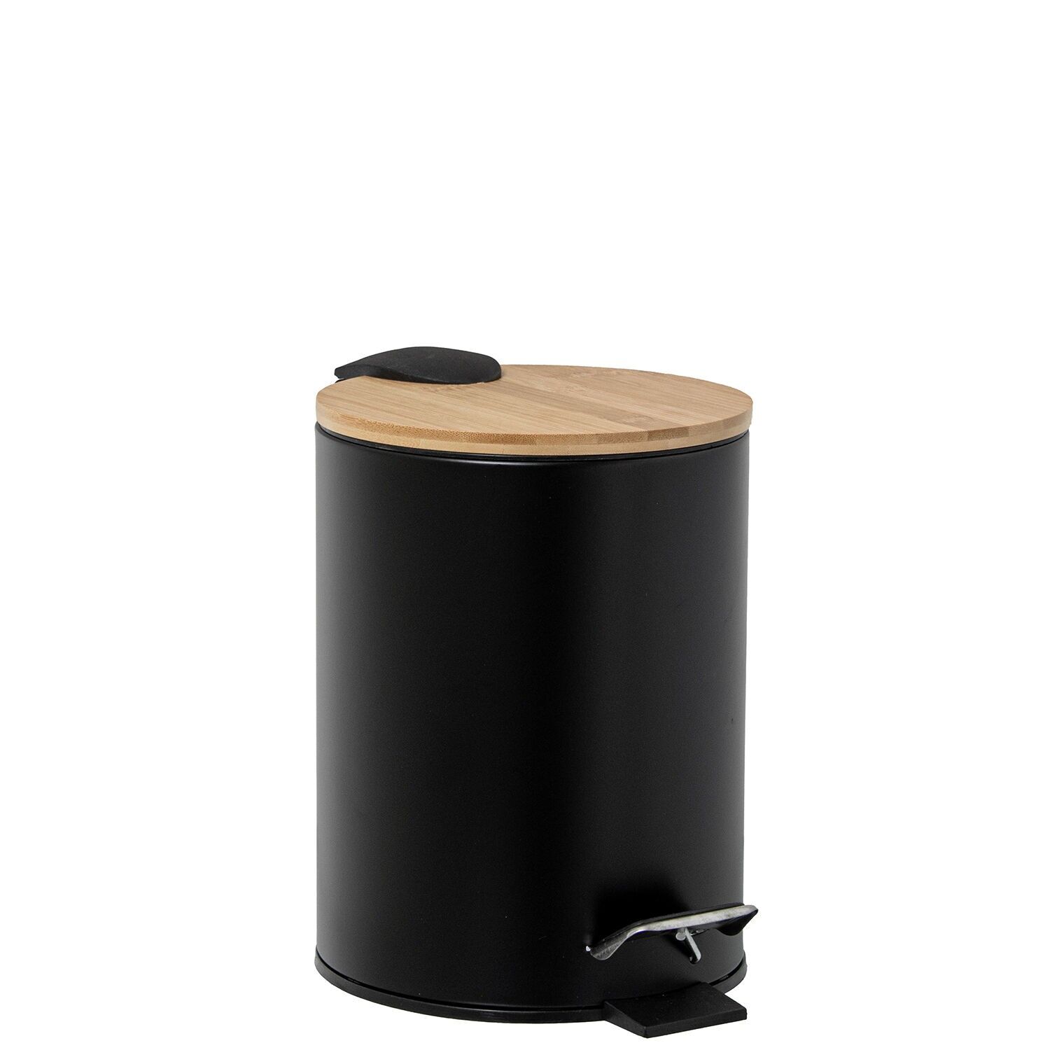 3L stainless steel waste bin with pedal and black wooden lid, 17x23cm ST82670