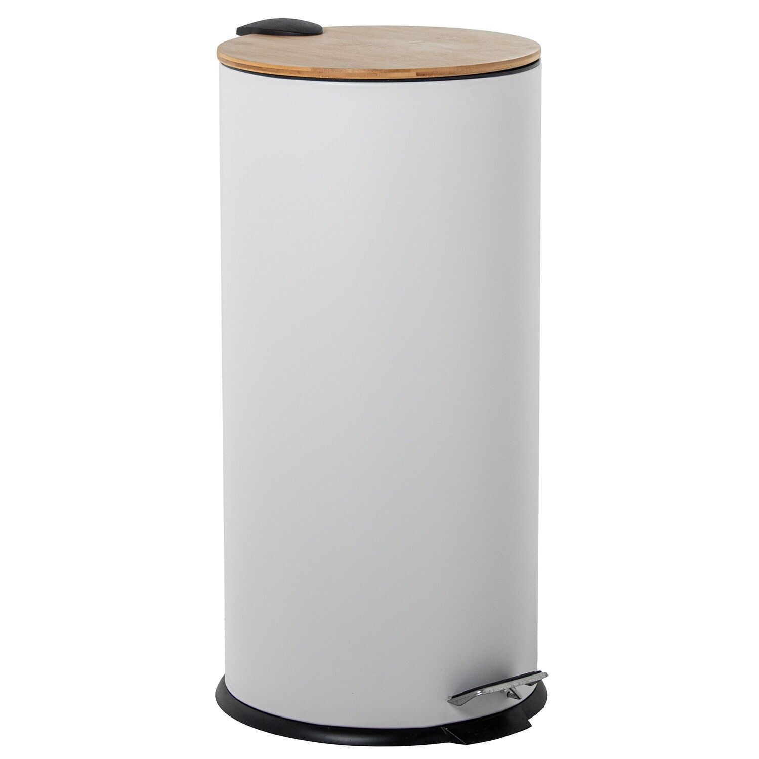 Stainless steel waste bin 27L with pedal, white wooden lid, 29x62cm ST82659