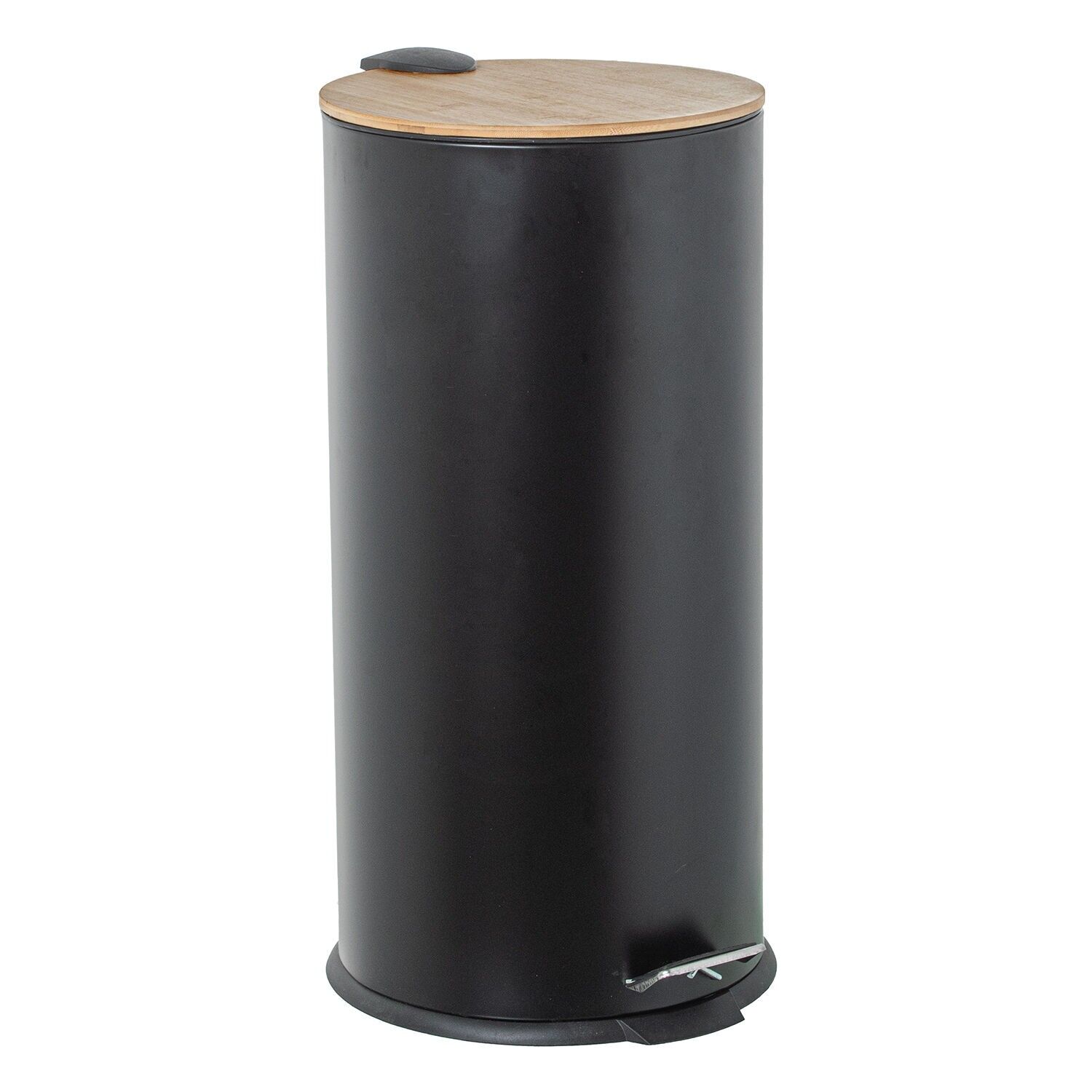 Stainless steel waste bin 27L with pedal and black wooden lid 29x62cm ST82675
