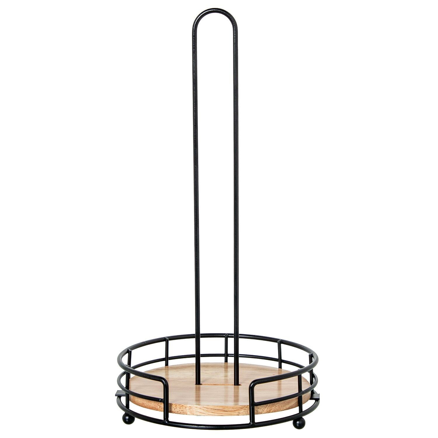 Kitchen roll holder, metal and wood, black, 17x31cm ST82707