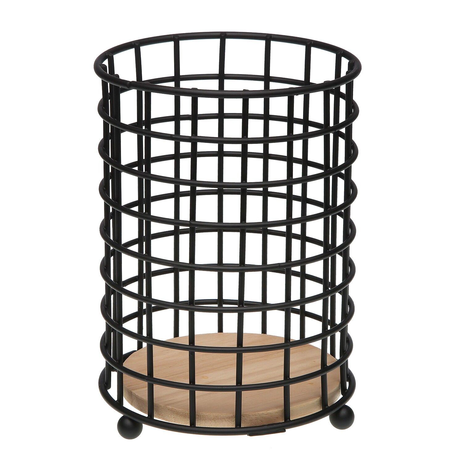 Utensil holder, kitchen metal, wood black 13x18cm ST82704