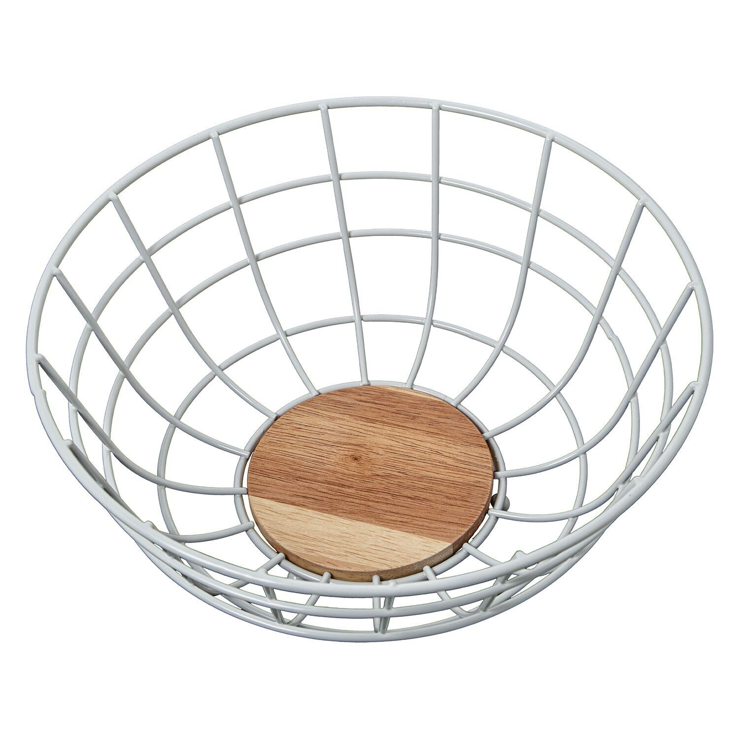 Metal fruit bowl, white metal and wood, 28x11cm ST82710