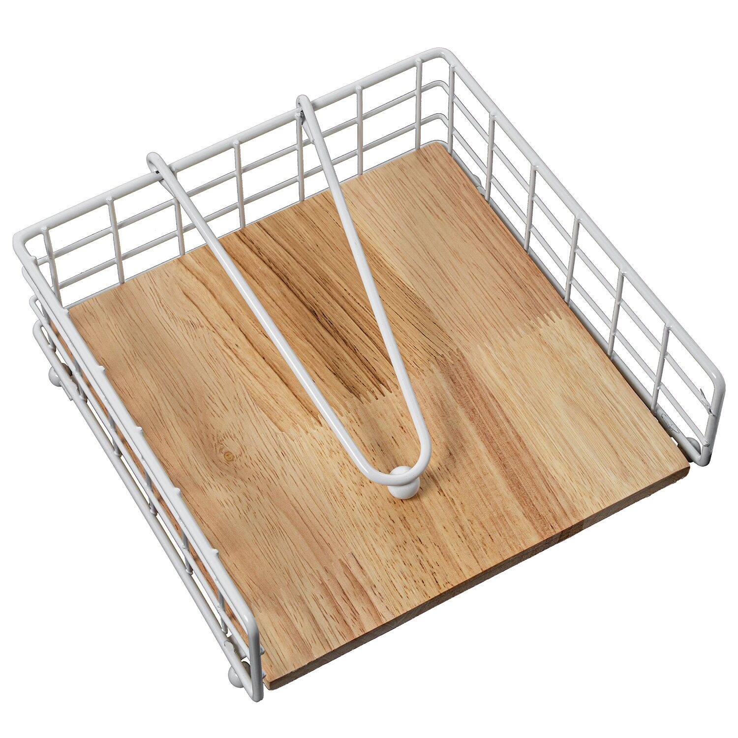 Metal napkin holder, white wood 19x19x7cm ST82708