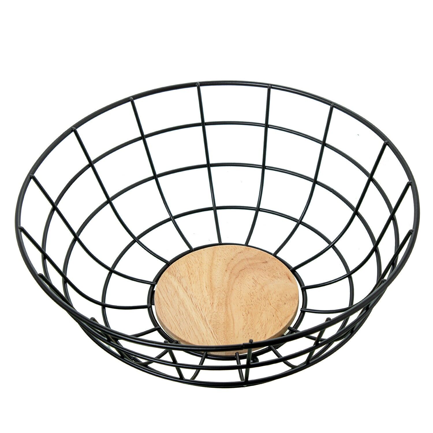 Metal fruit bowl, black metal and wood, 28x11cm ST82711