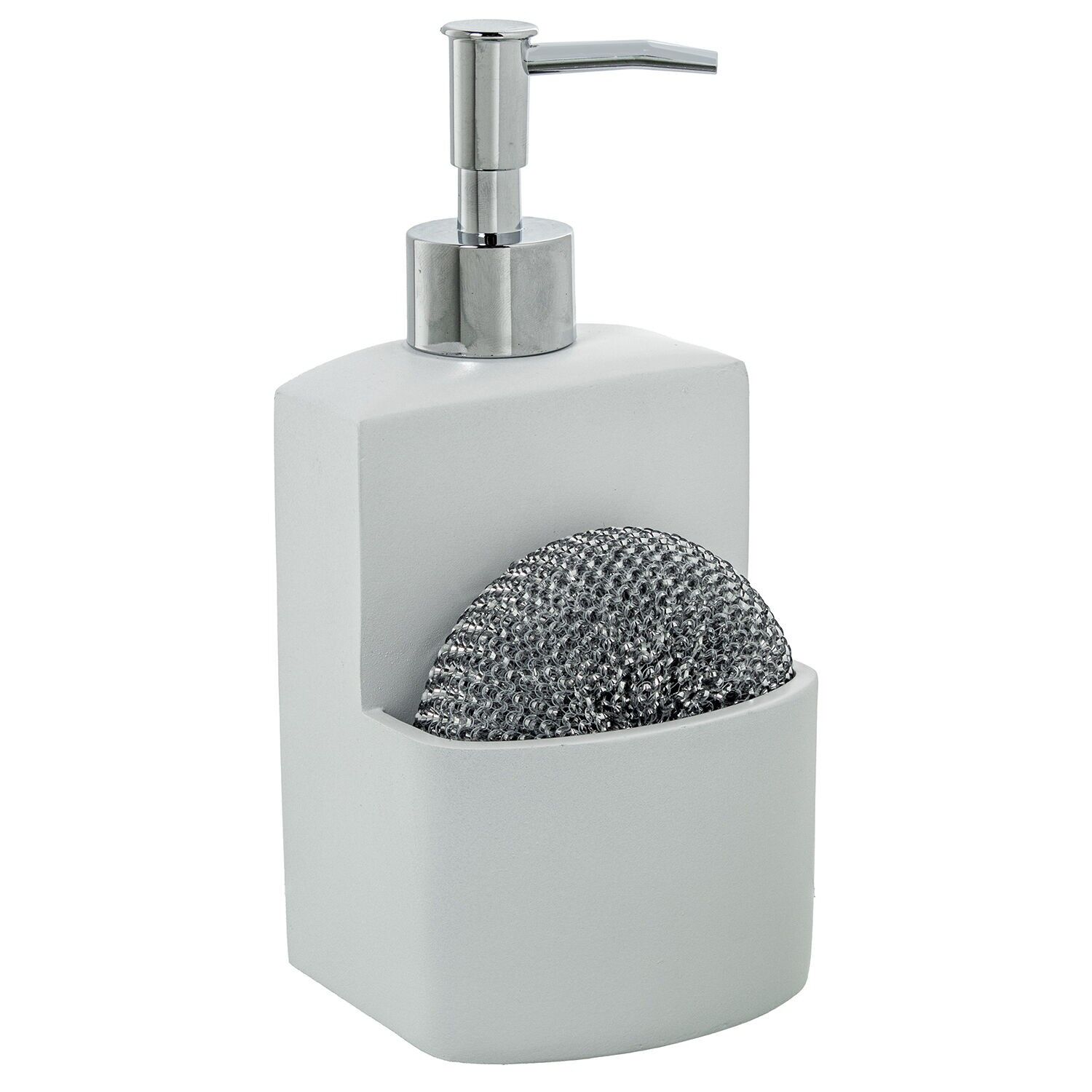 Dispenser with scouring pad, white polyresin, 9x9x18.5cm ST82763