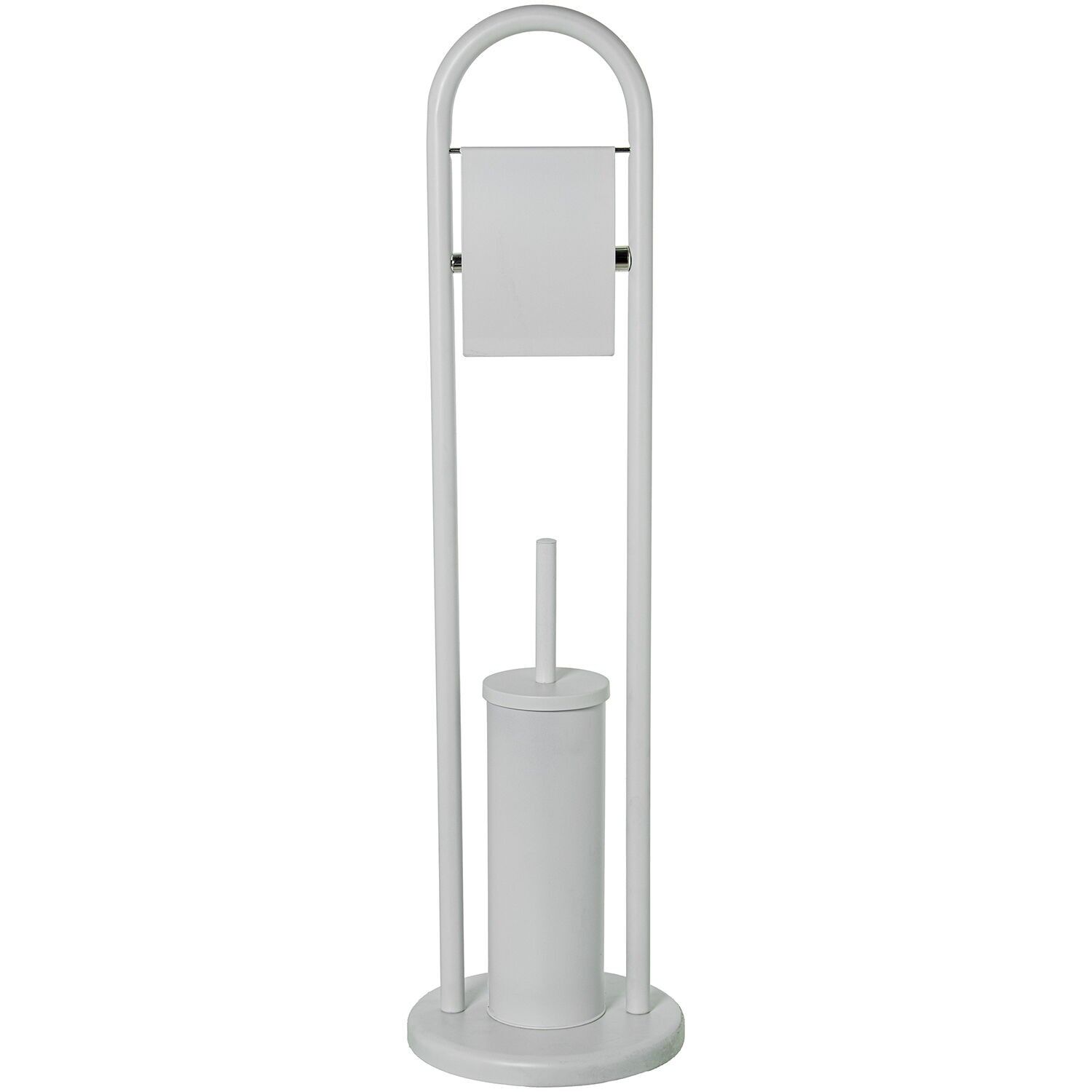 Toilet roll holder with toilet brush, white metal, 22x80cm ST82783