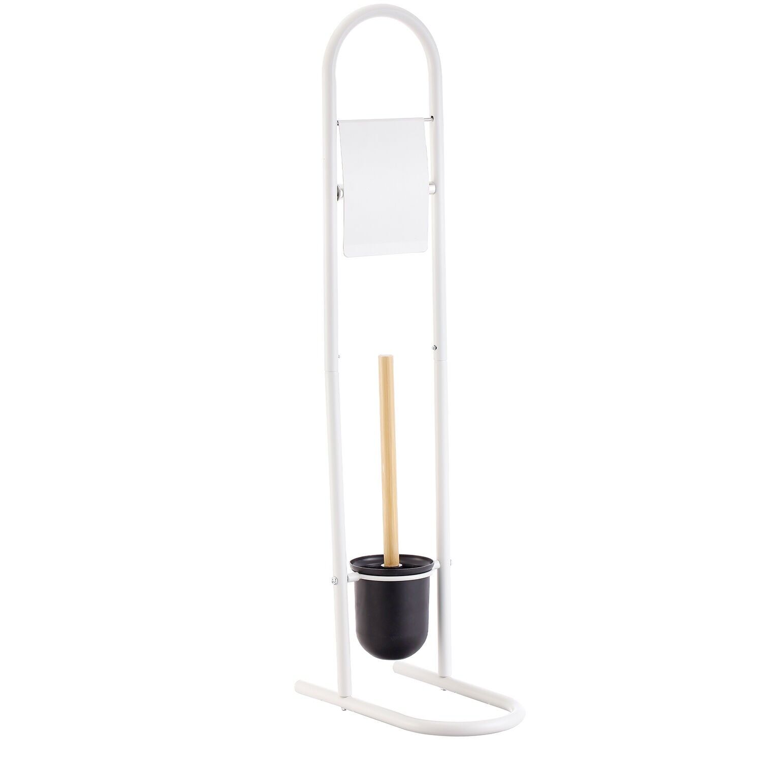 Toilet roll holder with toilet brush, white metal, 30x16x79cm ST82785