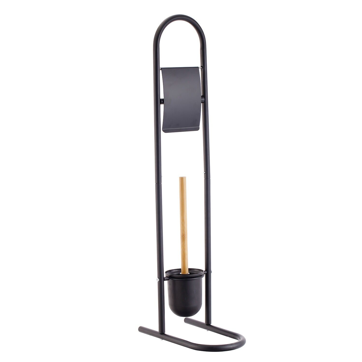 Toilet roll holder with toilet brush, black metal, 30x16x79cm ST82787