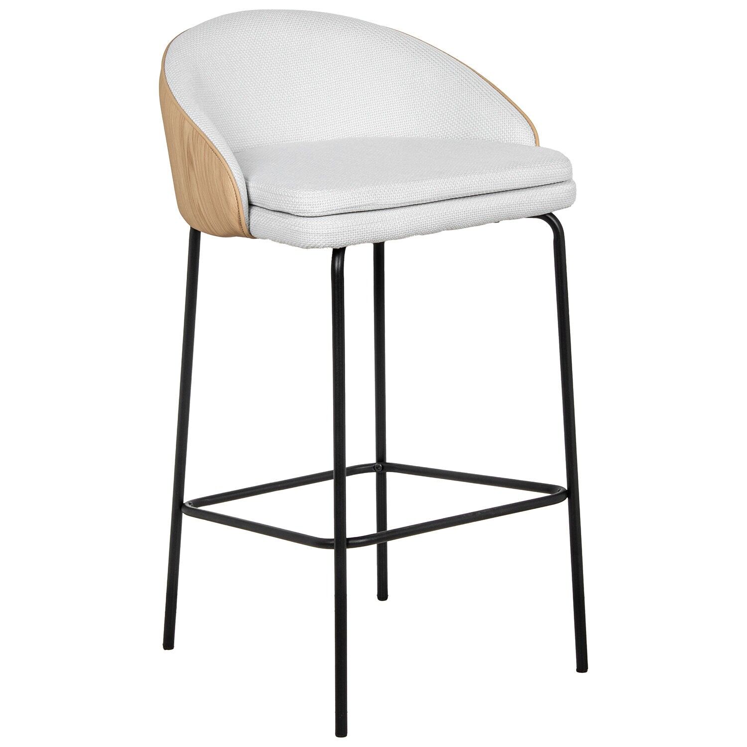 White upholstered stool, beige, black metal legs, 51x51x90cm, seat: 73cm ST83104