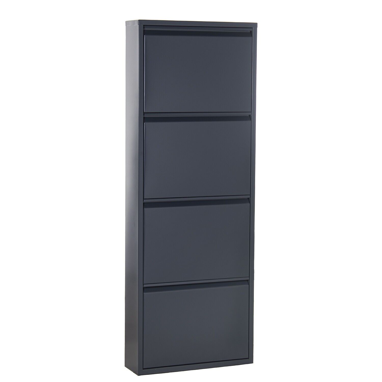Metal shoe cabinet with 4 drawers, matte dark grey, 50x15x136cm ST83616