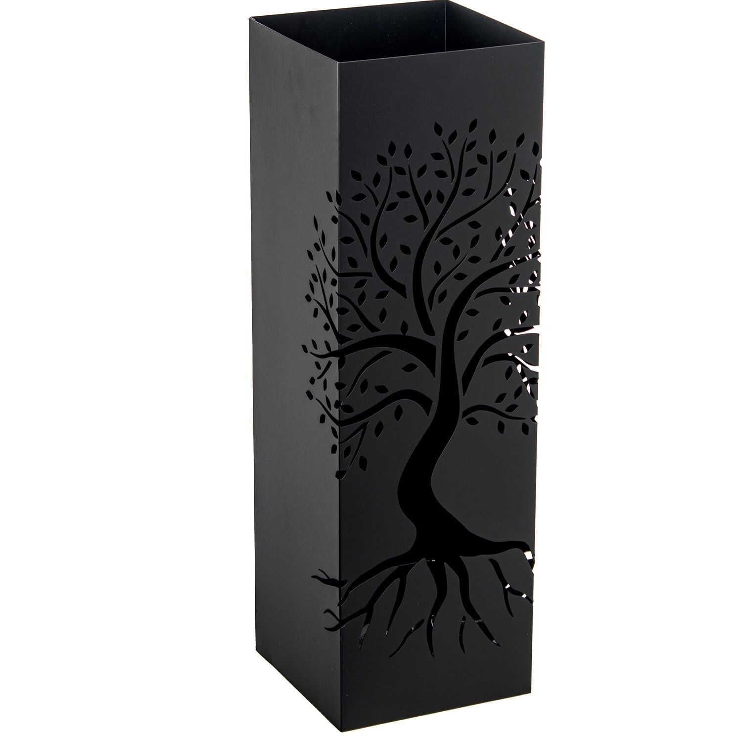 Square black metal umbrella stand, tree-shaped, 15.5x15.5x49cm ST83630