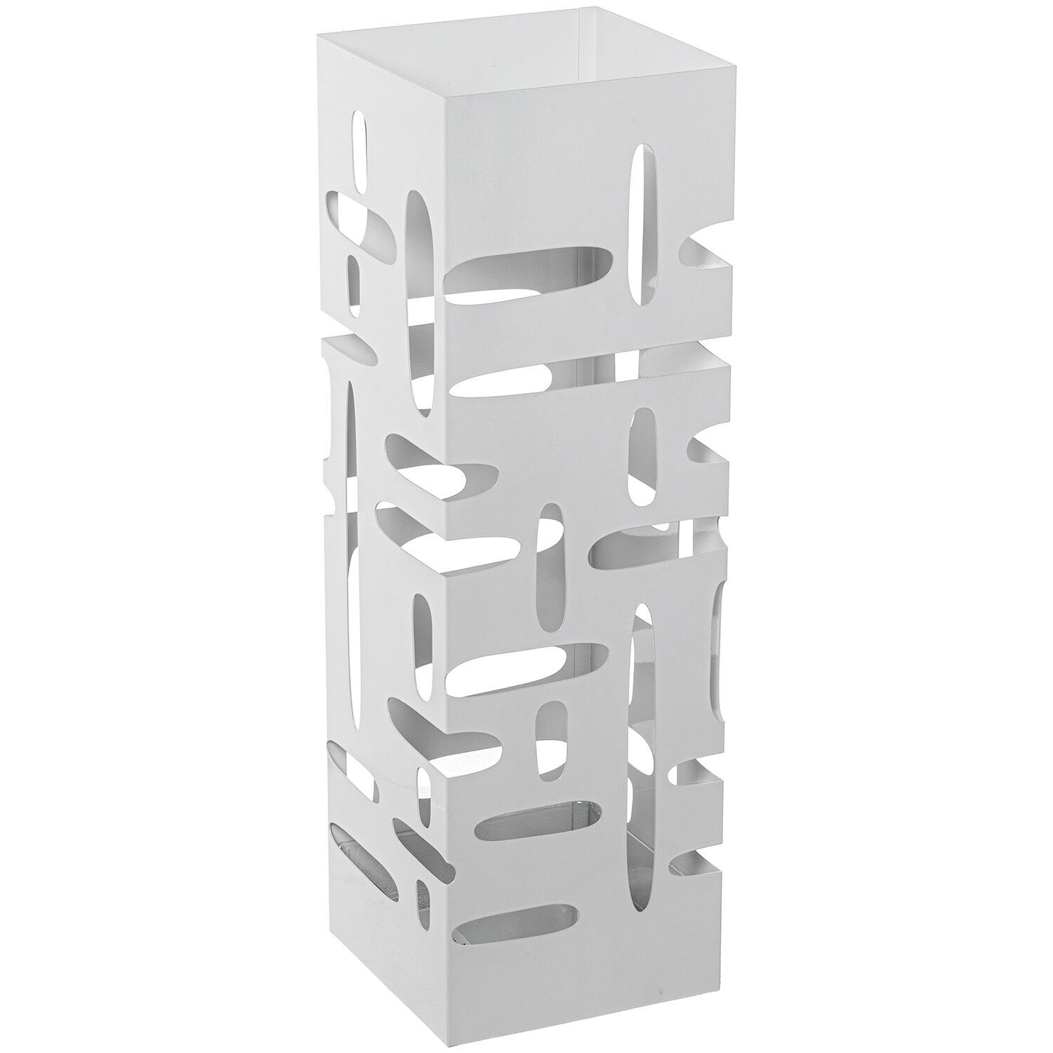 Square white metal umbrella stand, tree design, 15.5x15.5x49cm ST83632