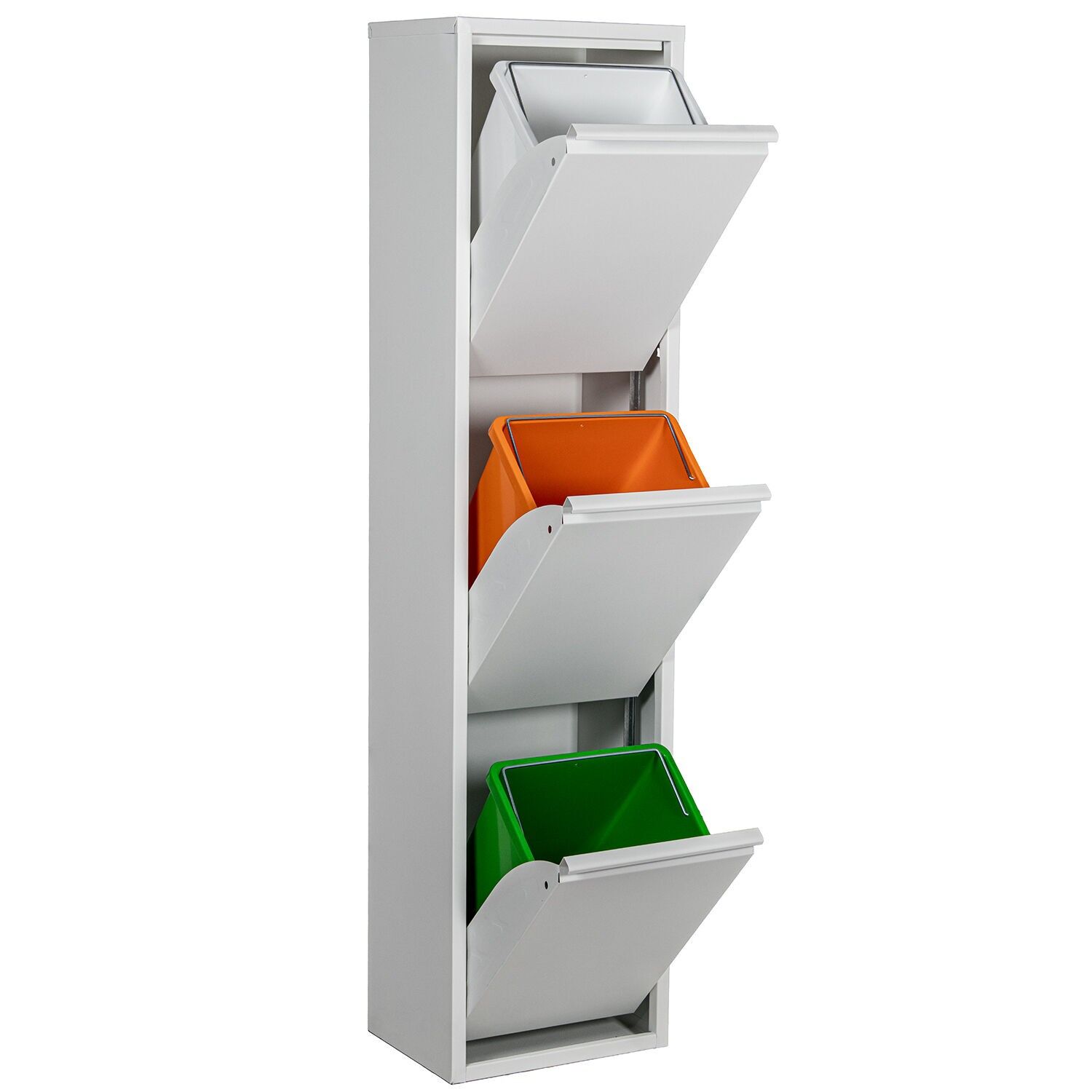 3-compartment recycling bin, white metal, 34x25x135cm ST83638