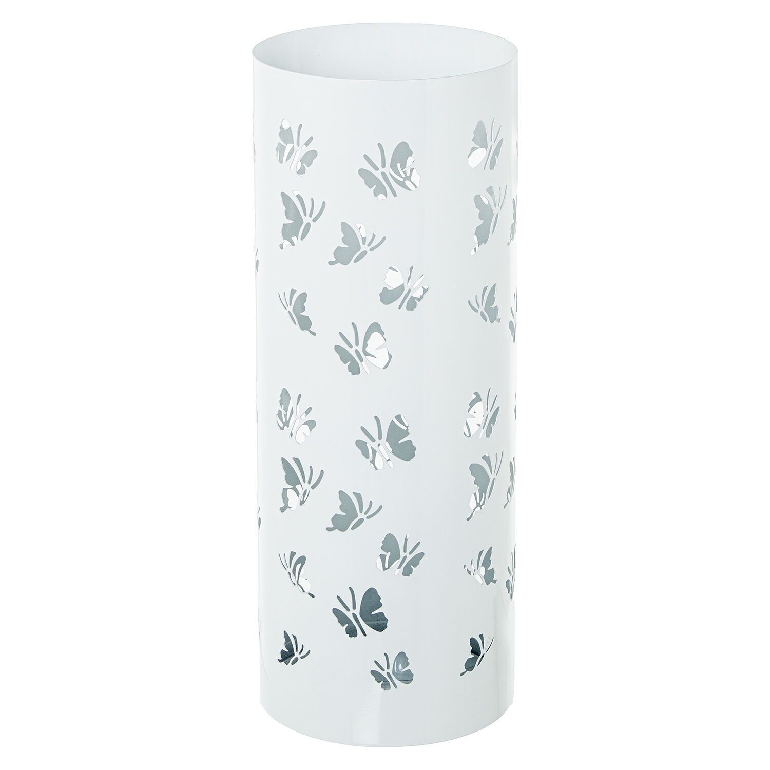 White round metal umbrella stand with butterflies 19x19x49 cm ST83644