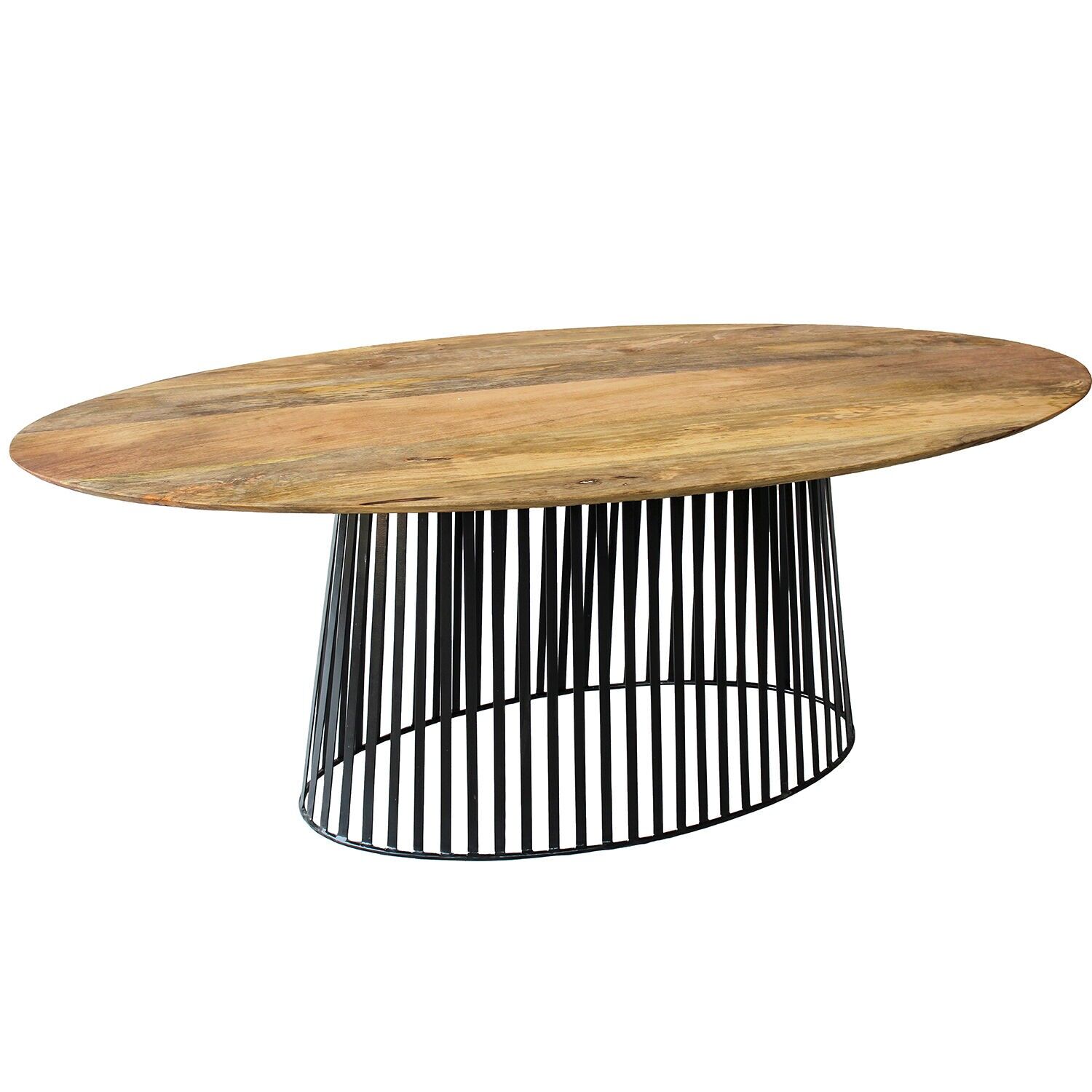 Oval dining table, natural mango wood, black metal base, 92319 200x100x75cm, table thickness: 28mm ST83671