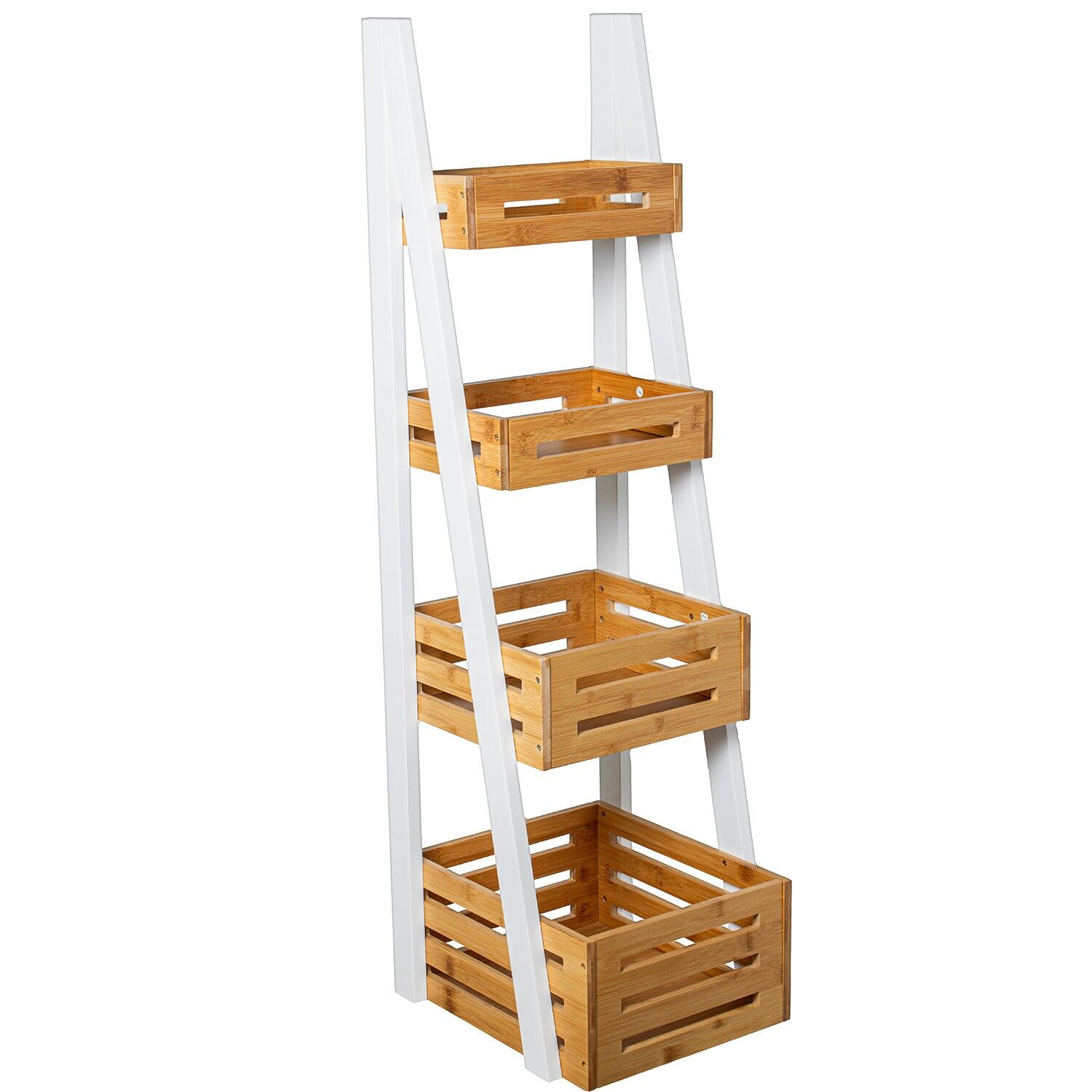 Bathroom shelf, white and natural wood, with 3 baskets, 30x21x96cm, assembly required ST83726