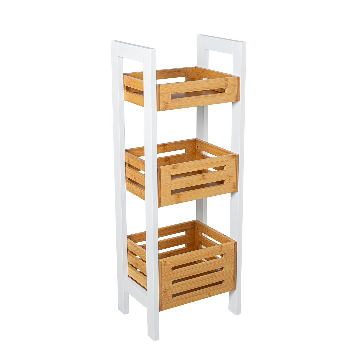 Bathroom shelf, white and natural wood, with 3 baskets, 28x20x78cm, assembly required ST83725