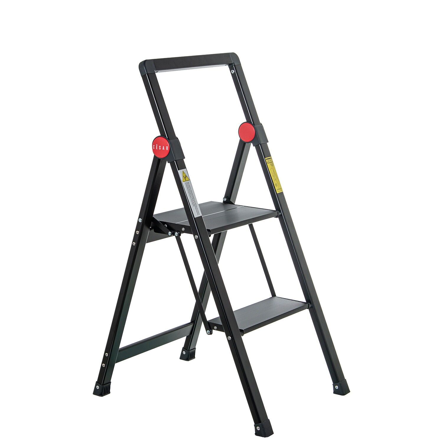 Black aluminum ladder, 2 steps, 41x48x82.5cm open, 41x90x5.5cm closed ST84916