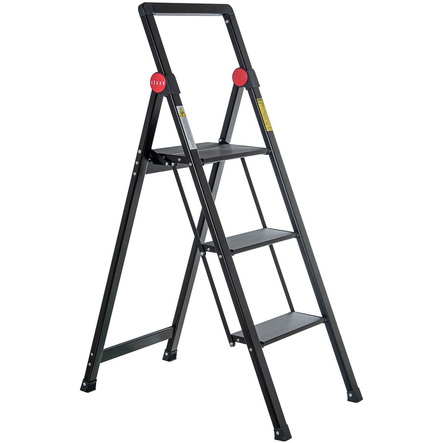 Black aluminum ladder, 3 steps, 41x64x104.5cm open, 41x114x5.5cm closed ST84918