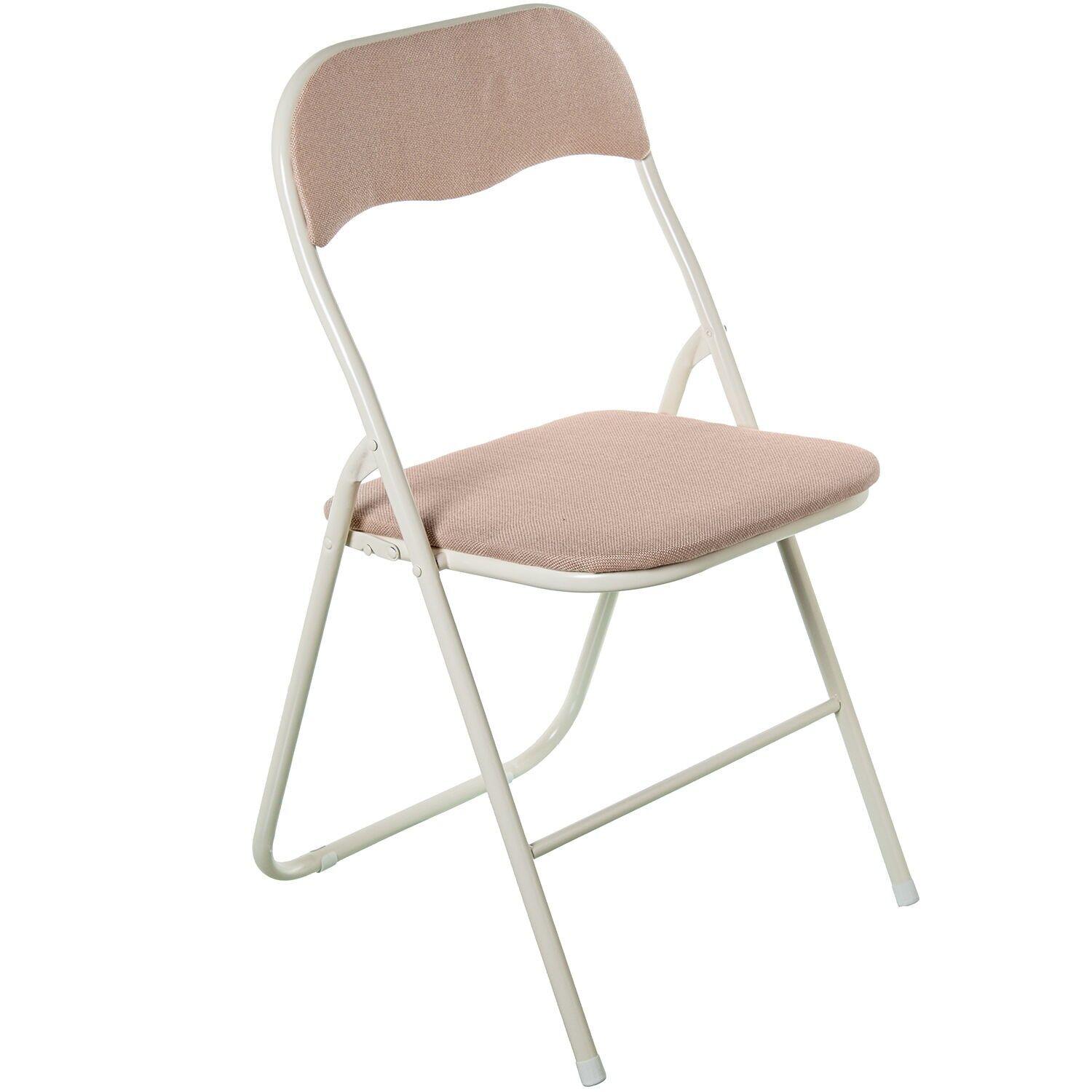 Folding chair, white metal, beige fabric, 44x47x80cm, seat height: 45cm ST84923
