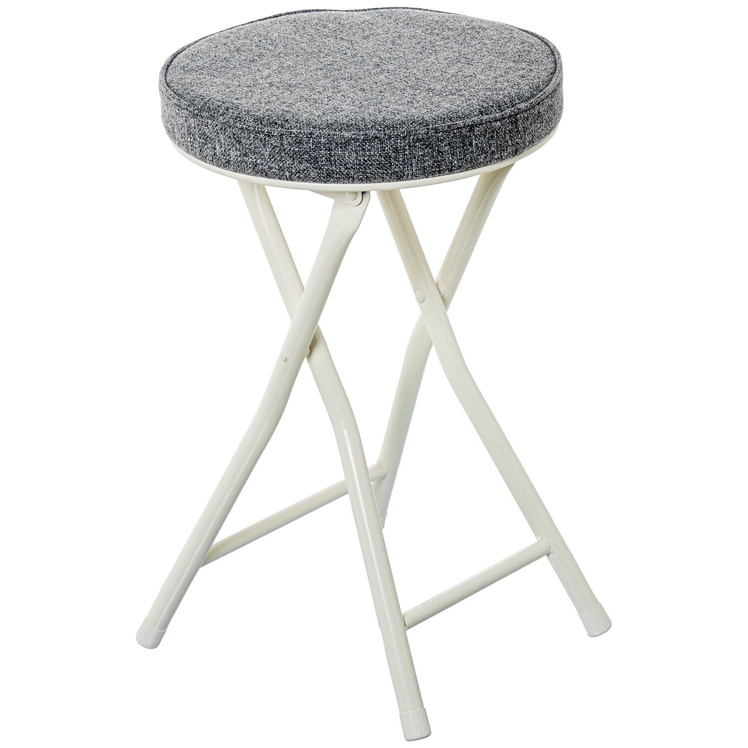 Folding stool, white metal, grey fabric, 30x49cm ST84932