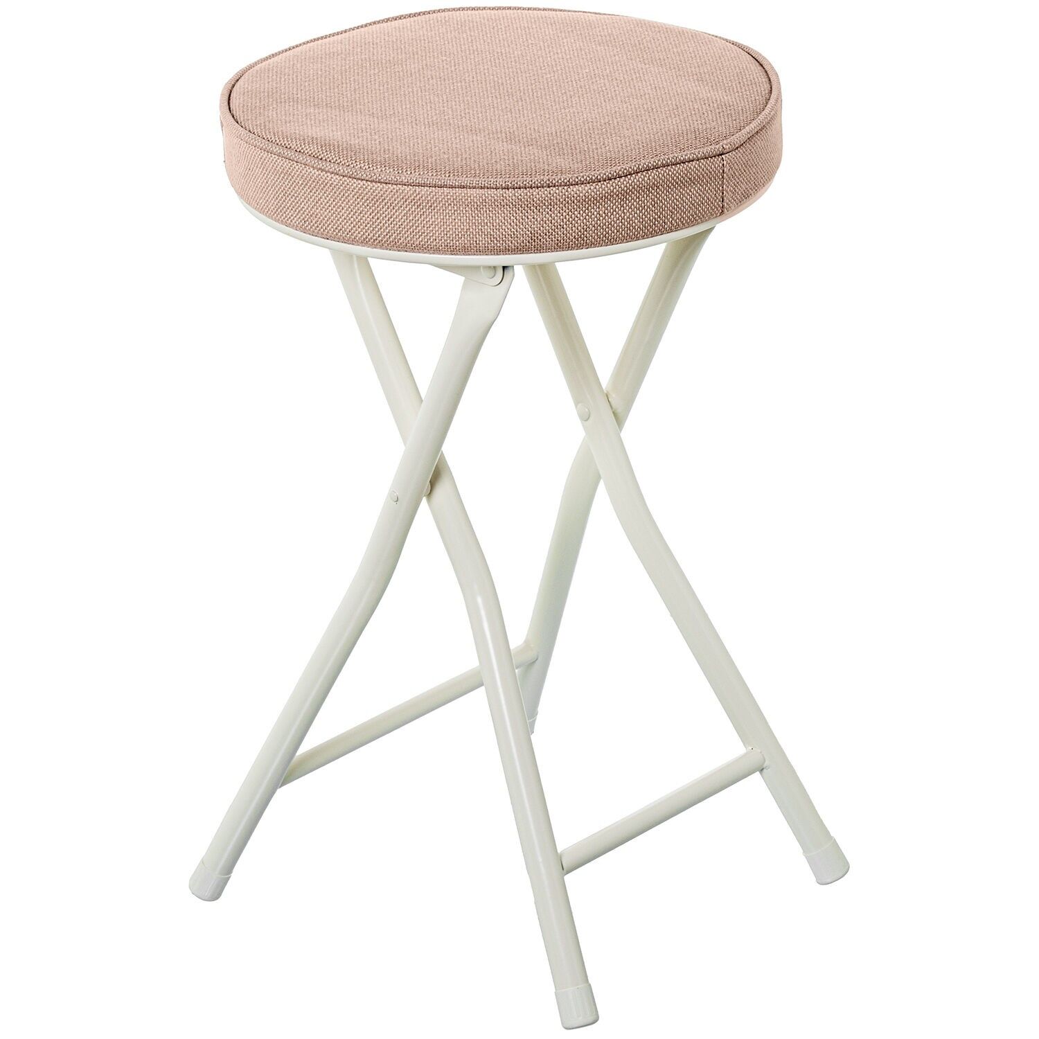 Folding stool white metal beige fabric 30x49cm ST84933